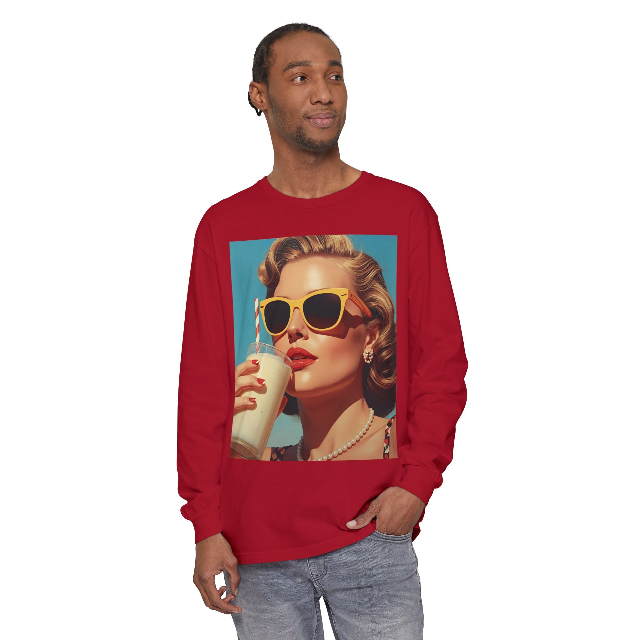 Retro Pop Art Long Sleeve T-Shirt, Vintage Graphic Tee, Fashion Top, Summer Style shirt, Gift for Art Lovers, Casual Wear