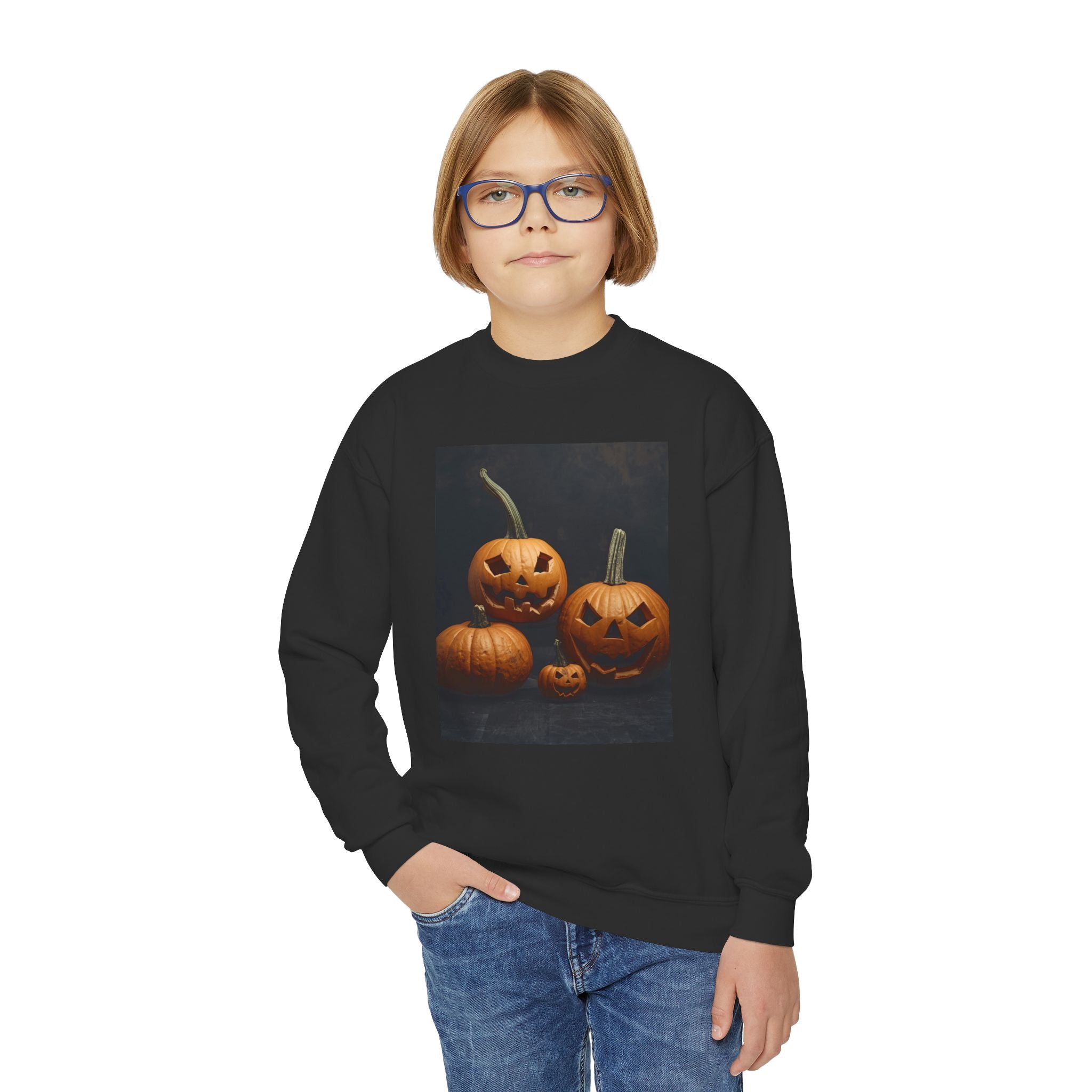 Spooky Halloween Pumpkin Youth Crewneck Sweatshirt