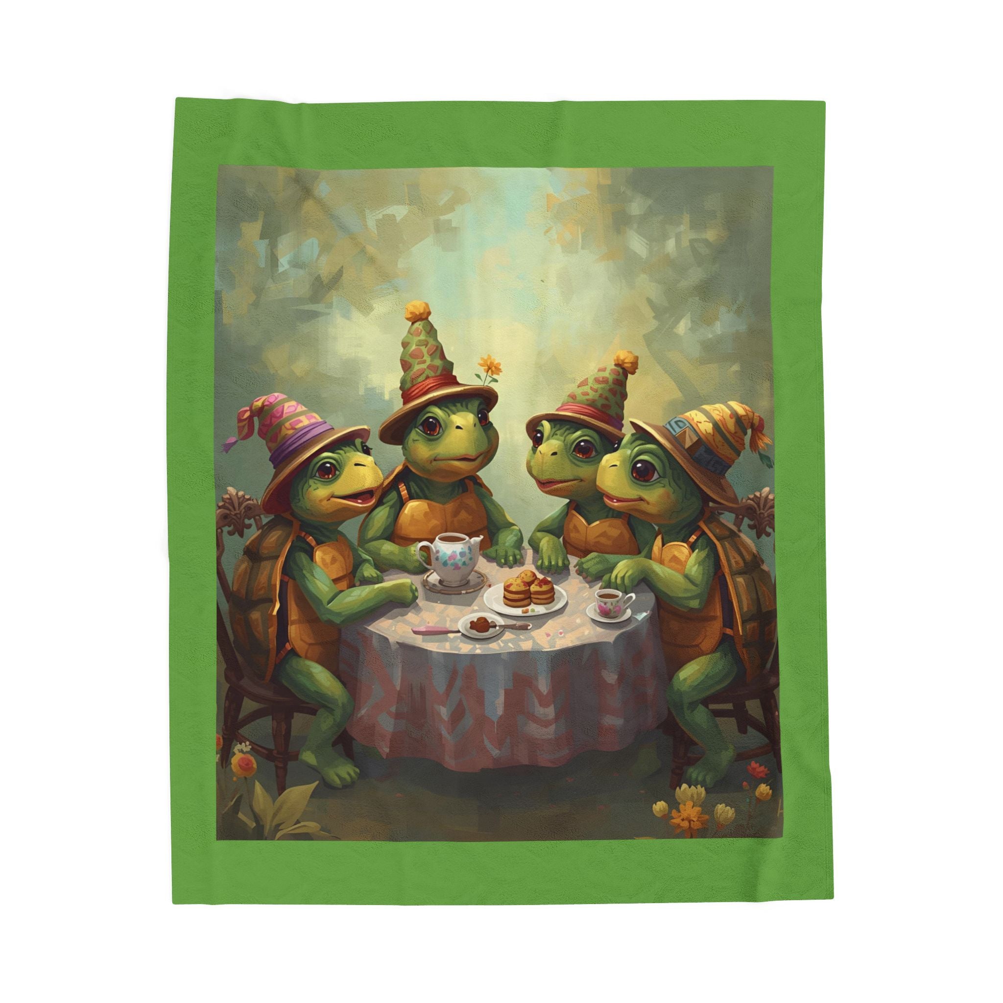 Cozy Turtle Tea Time Blanket, Plush Throw for Kids Room, Gift for Birthdays, Home Decor, Nursery, Family Gatherings