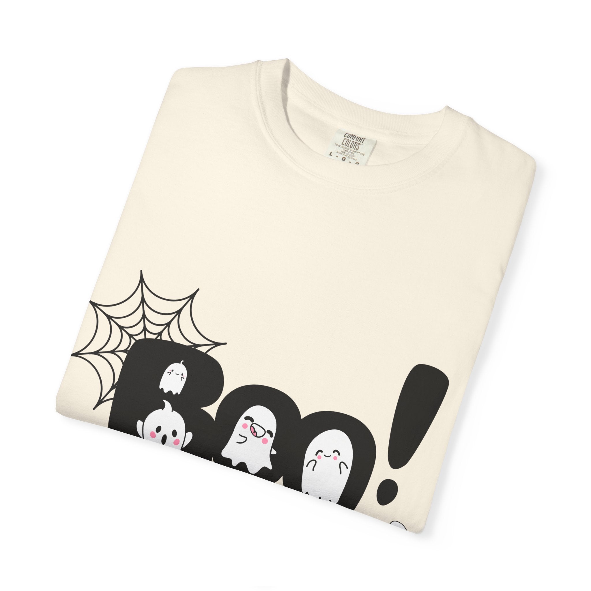 Halloween Boo T-Shirt, Unisex Garment-Dyed Tee, Spooky Costume, Fall Apparel, Trick or Treat Shirt, Ghost Print Top