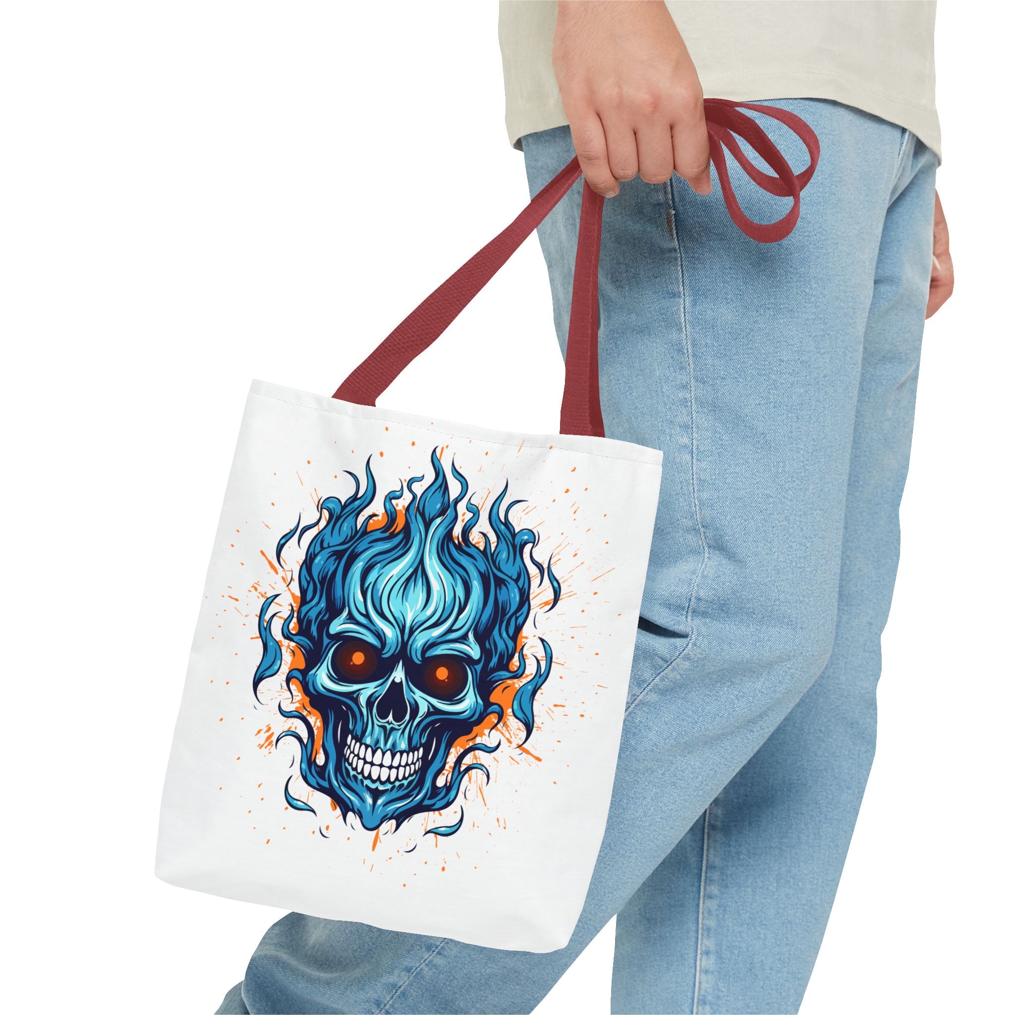 Skull Flame Tote Bag: Edgy Canvas Bag for Cosplay, Festivals, Shopping, Halloween, and Gift Purposes