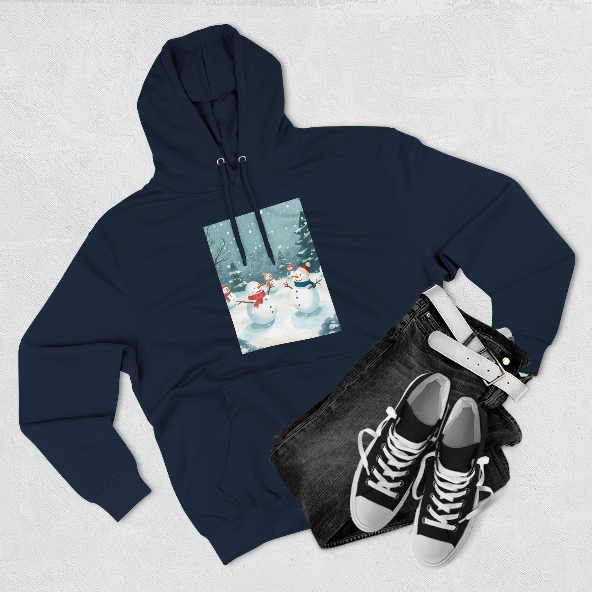 Cozy Snowman Hoodie, Winter Apparel, Holiday Gift, Christmas, Fleece Hoodie, Seasonal Style, Cold Weather Wear
