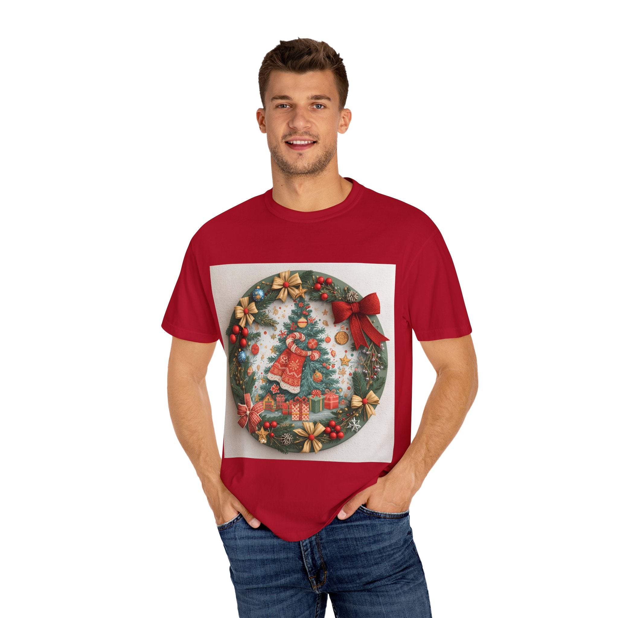 Christmas Wreath Festive Christmas T-shirt, Unisex Holiday Tee, Cheerful Xmas Apparel, Perfect Gift, Winter Celebration Wear, Christmas Spirit Shirt