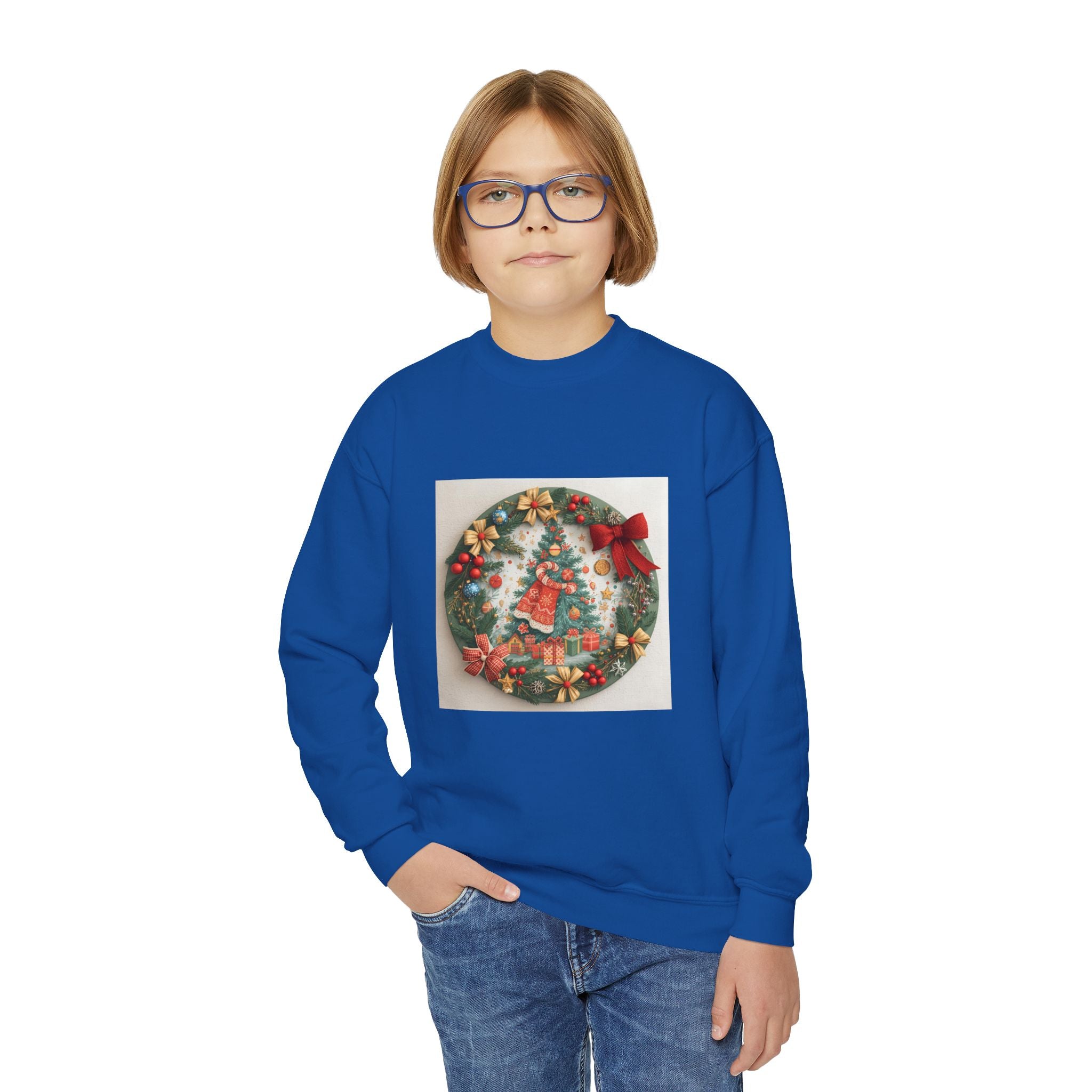 Christmas Wreath Youth Crewneck Sweatshirt