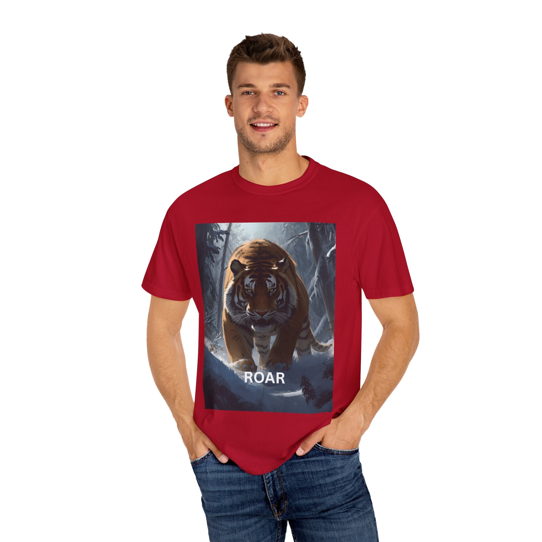 Tiger Roar Snow Unisex T-Shirt, Animal Lover Gift, Wildlife Tee, Casual Wear, Adventure Shirt, Nature Inspired Apparel