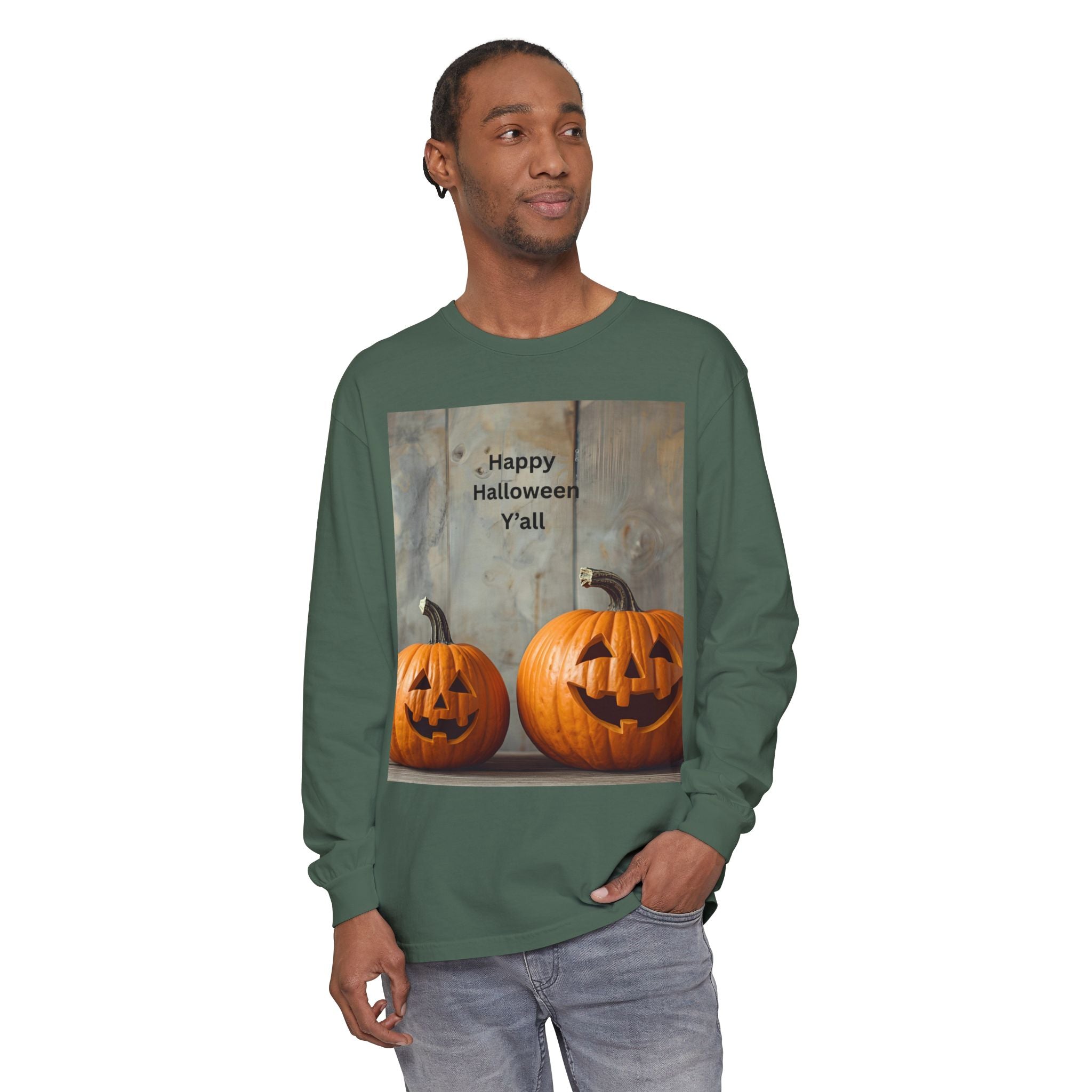 Halloween Pumpkin Long Sleeve Tee, Happy Halloween Shirt, Fall Apparel, Unisex Halloween T-Shirt, Seasonal Clothing