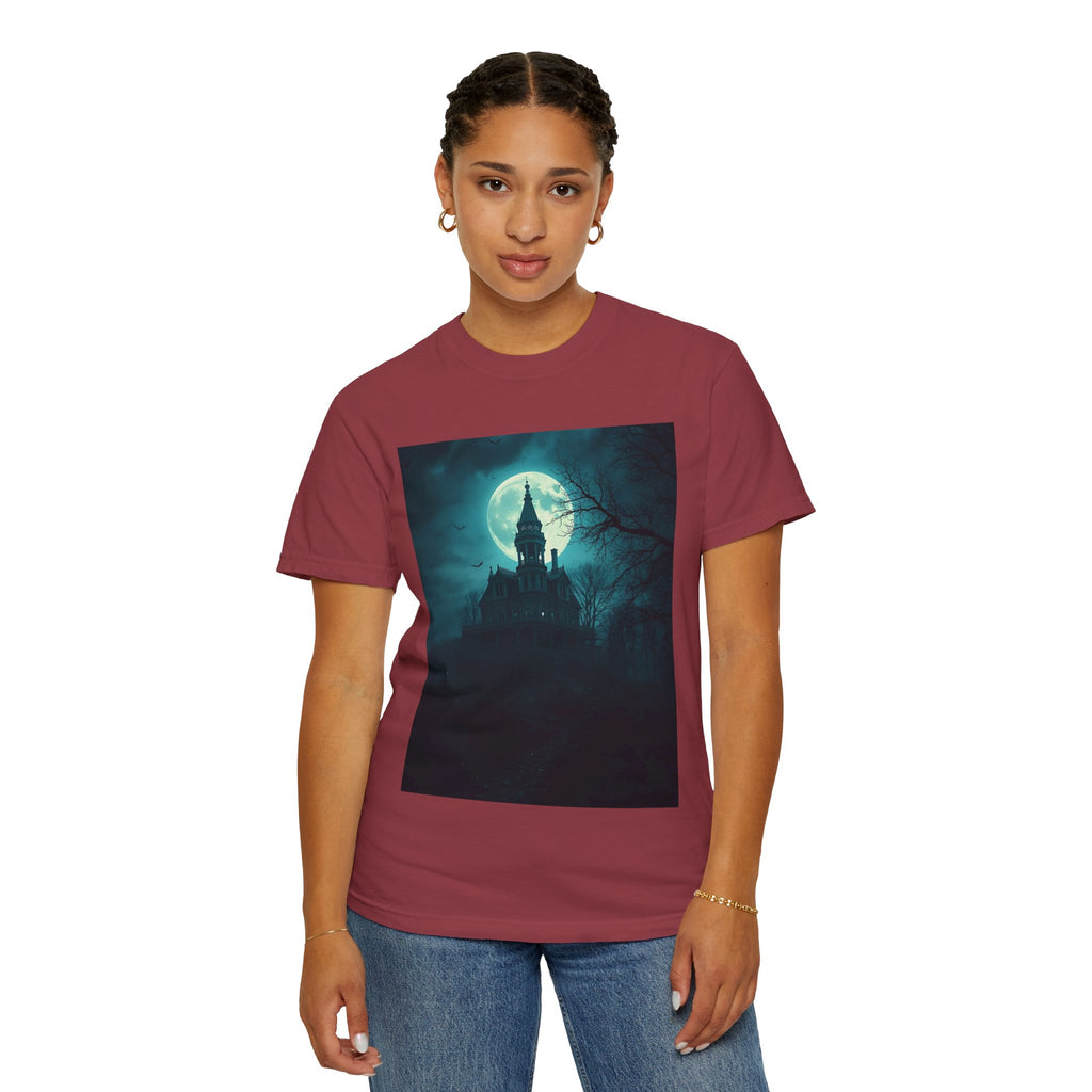 Haunted Moonlit Castle Unisex T-shirt, Gothic Tee, Halloween Apparel, Vintage Style Shirt, Alternative Fashion, Spooky Gift