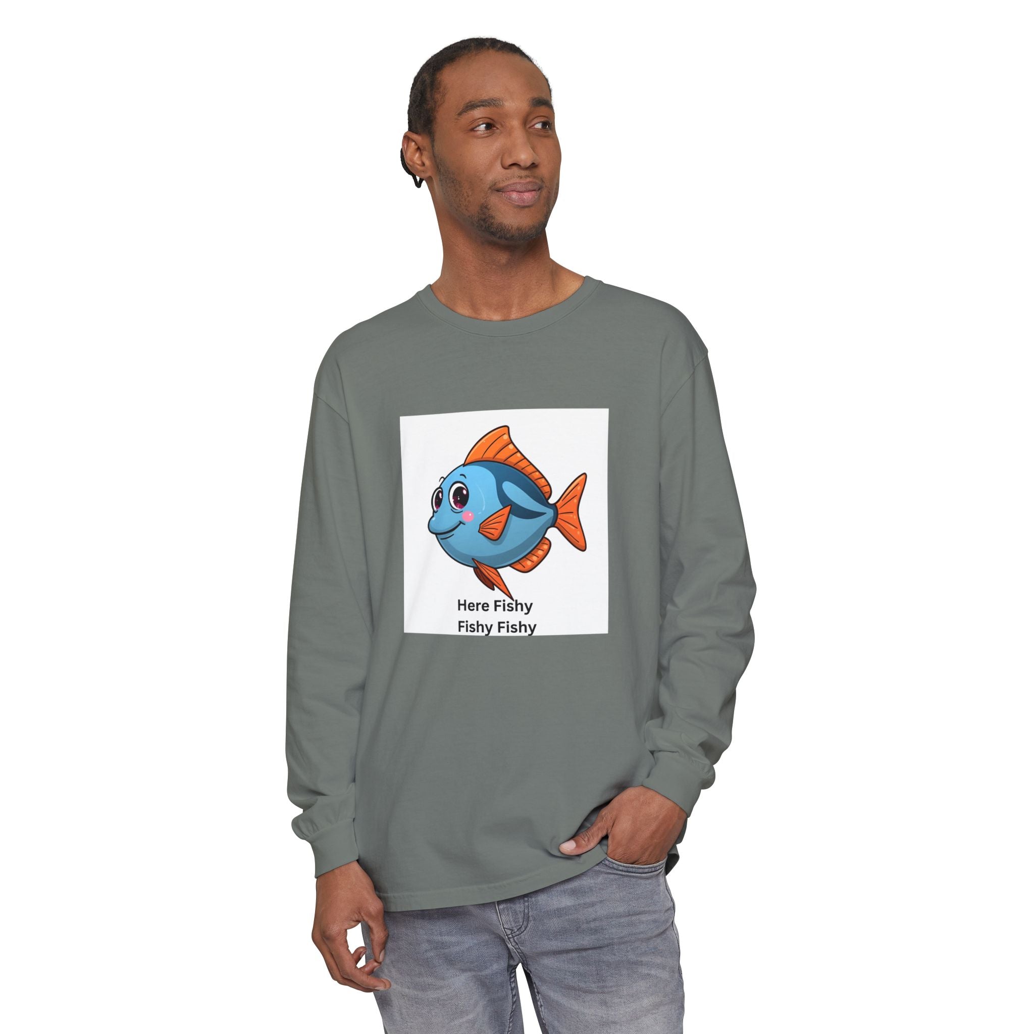 Here Fish Fishy Fishy Unisex Garment-dyed Long Sleeve T-Shirt