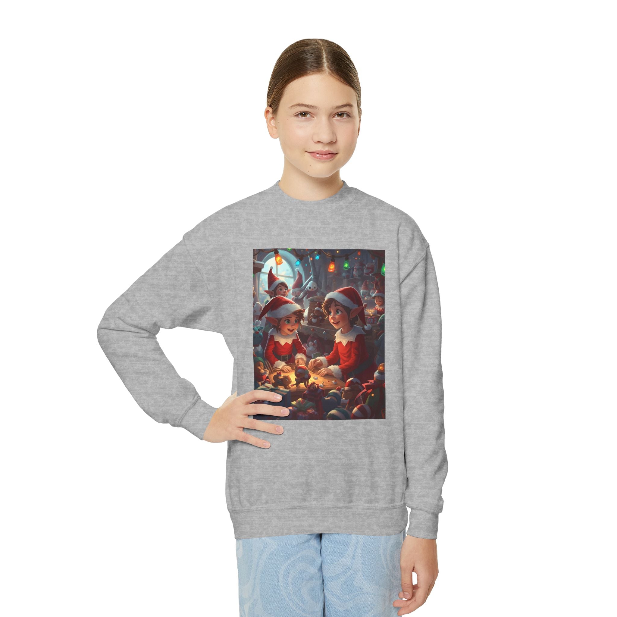 Youth Christmas Elf Crewneck Sweatshirt, Cozy Holiday Sweatshirt for Kids, Cute Christmas Gift, Family Christmas Apparel, Santa & Elf Design