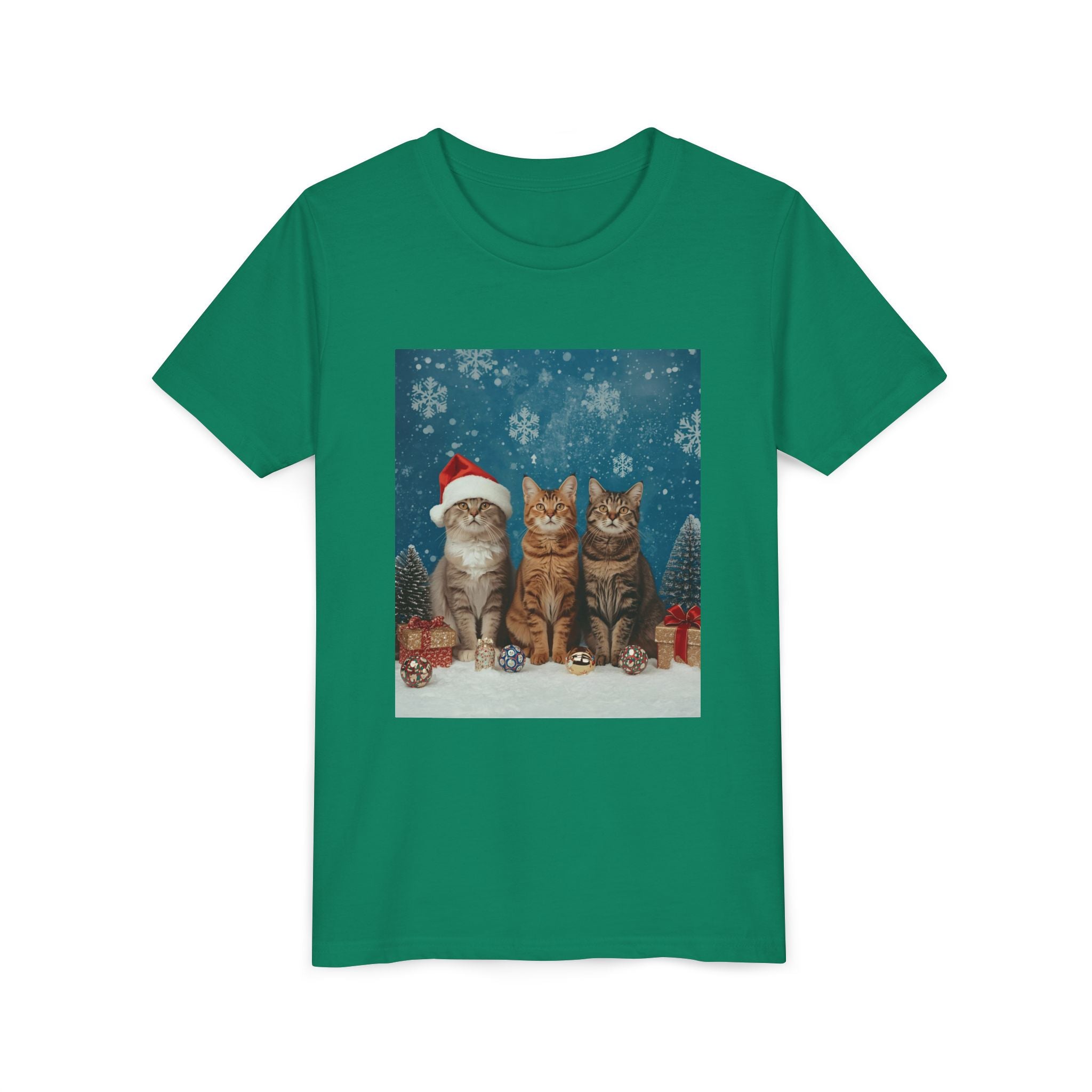 Cute Cat Festive Christmas Youth Short Sleeve Tee