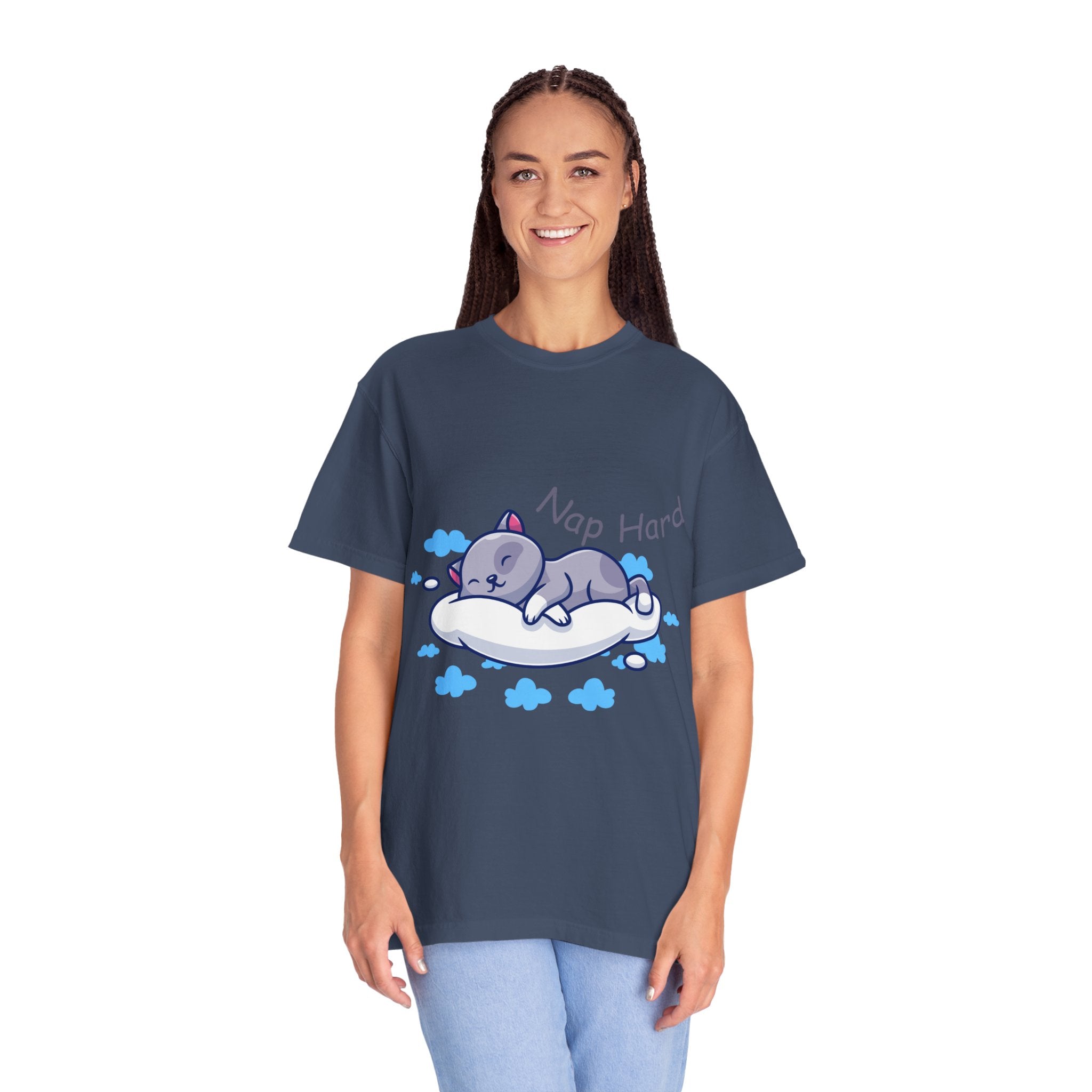 Cat Nap Graphic T-shirt, Cute Cat Tee, Relaxed Fit Apparel, Gift for Cat Lovers, Cozy Lounge Wear, Funny Pet Humor Top