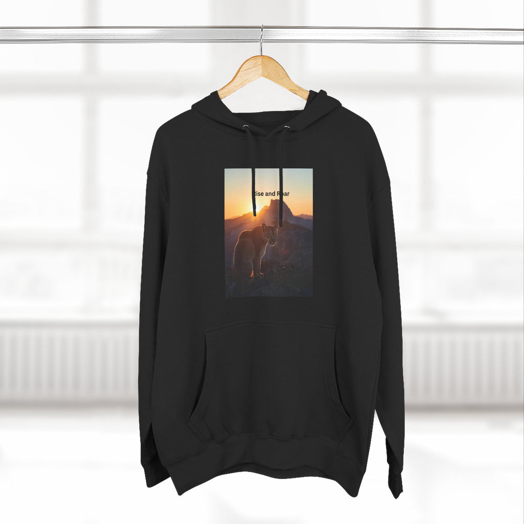 Rise And Roar Sunset Adventure Fleece Hoodie, Cozy Outdoor Hoodie, Travel Apparel, Nature Lover Gift, Comfortable Sweatshirt, Perfect for Bonfires