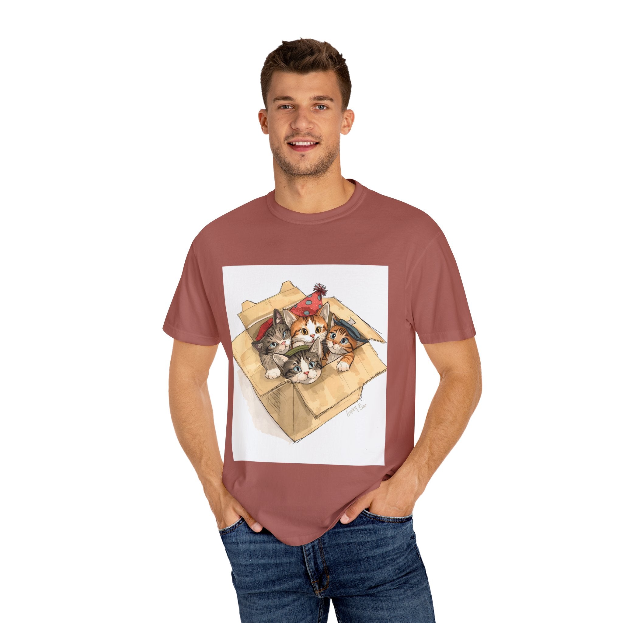 Cute Kittens In Box Unisex Garment-Dyed T-shirt