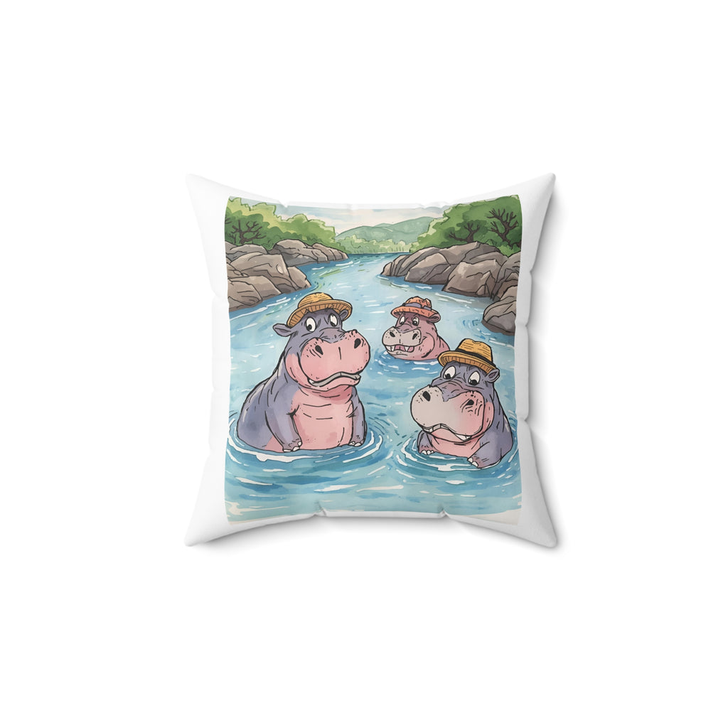 Hippo Cute Spun Polyester Square Pillow