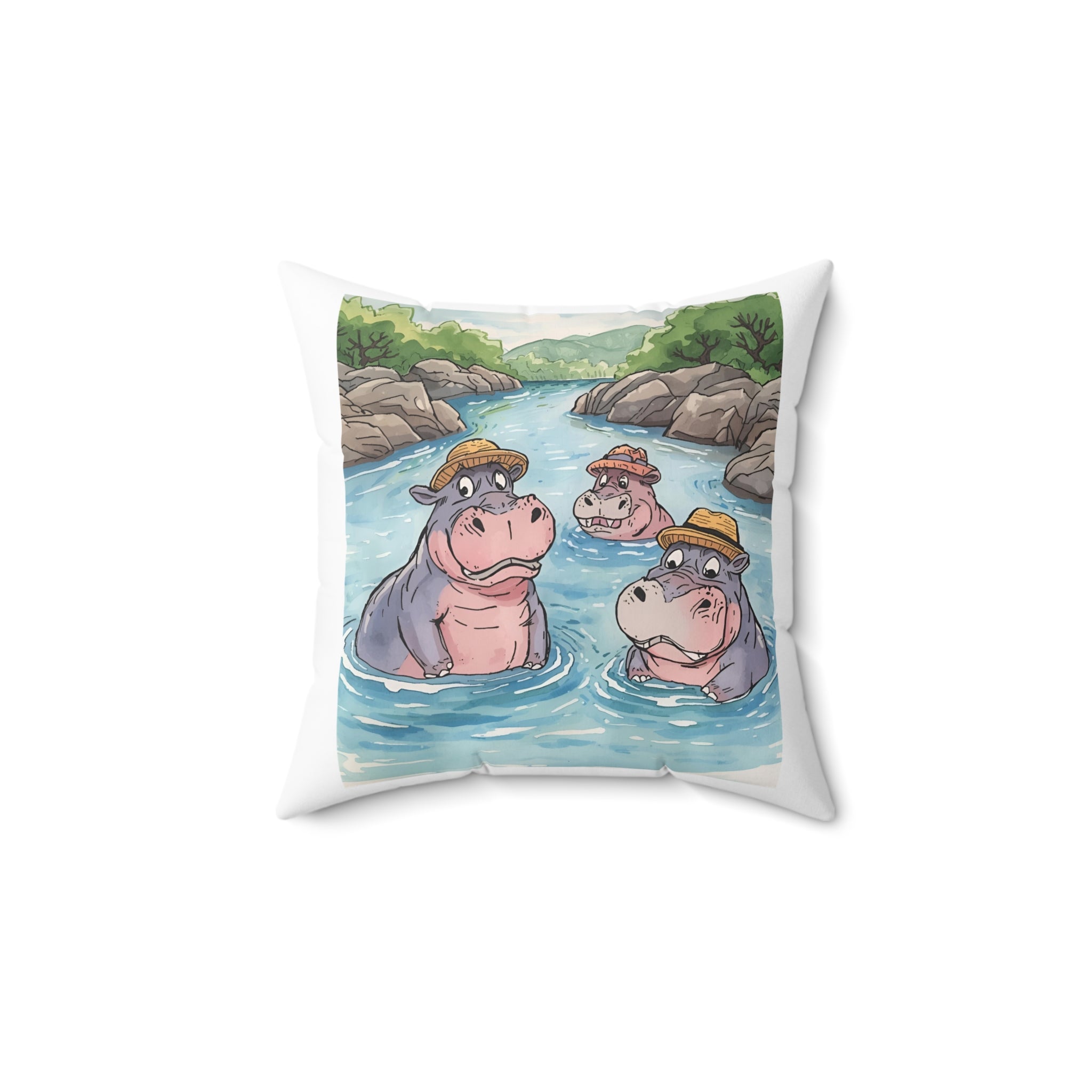 Hippo Cute Spun Polyester Square Pillow