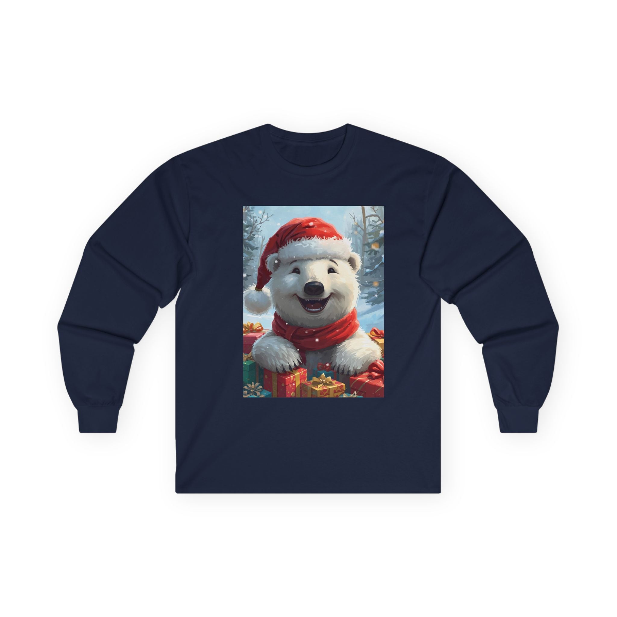Christmas Polar Bear Long Sleeve Tee, Cozy Holiday Shirt, Unisex Winter Wear, Christmas Gift, Cute Animal Apparel