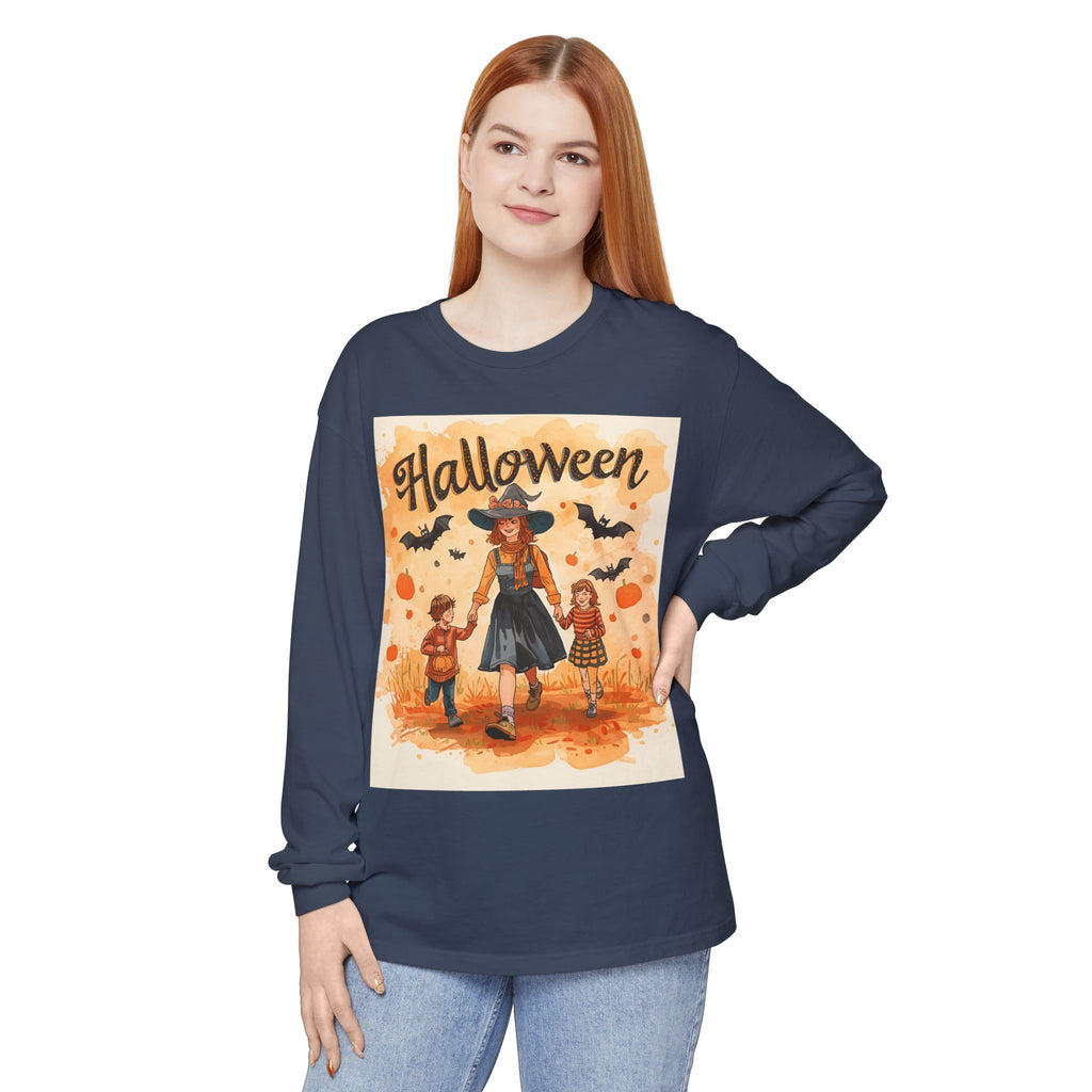 Halloween Themed Mom And Children Unisex Garment-dyed Long Sleeve T-Shirt