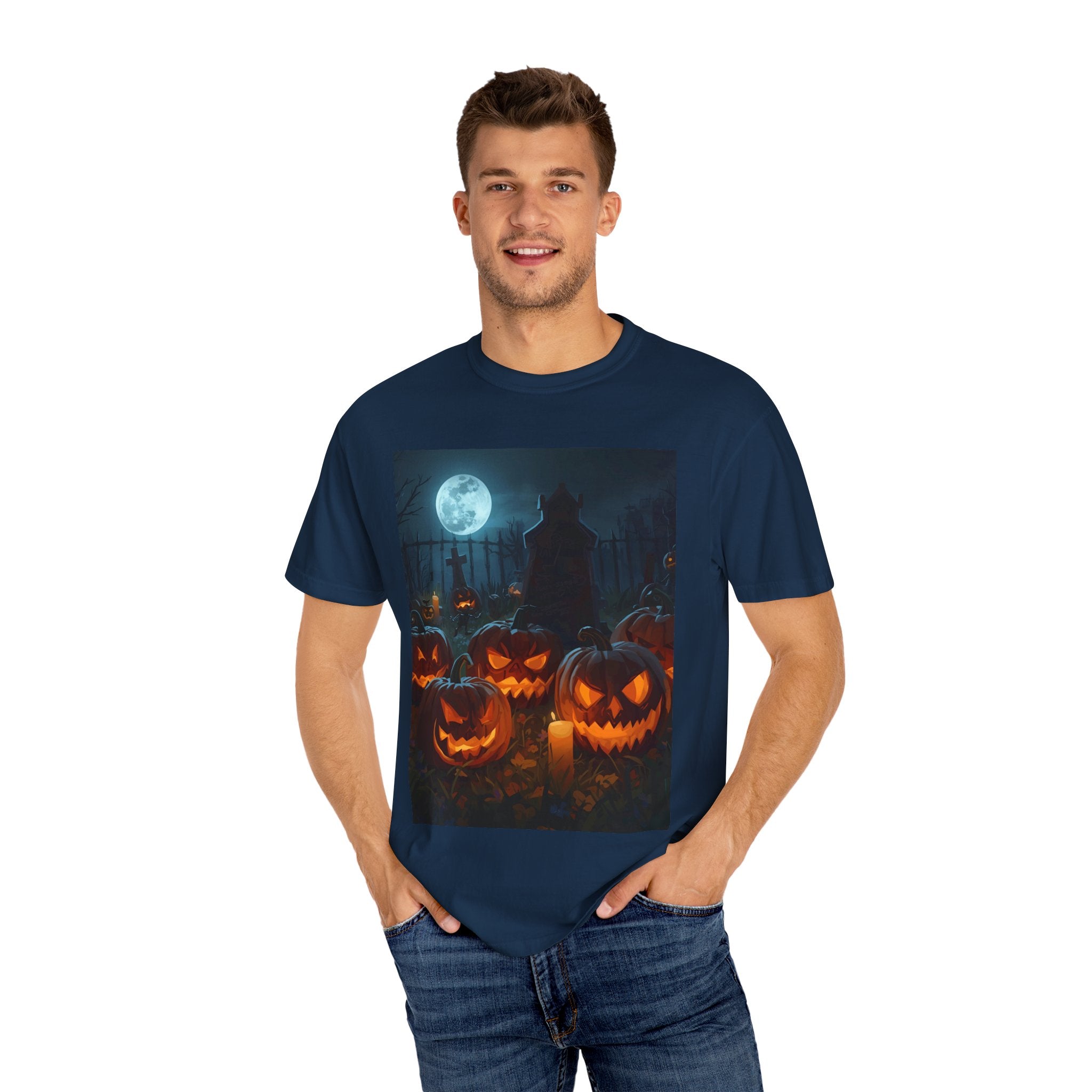 Scary Halloween Pumpkin Unisex Garment-Dyed T-shirt