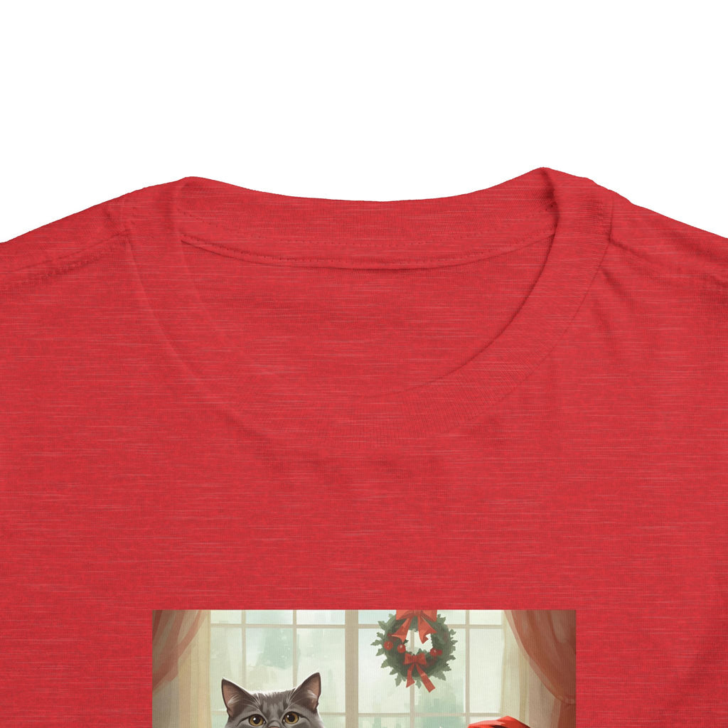 Cute Festive Christmas Cat Toddler Short Sleeve Tee