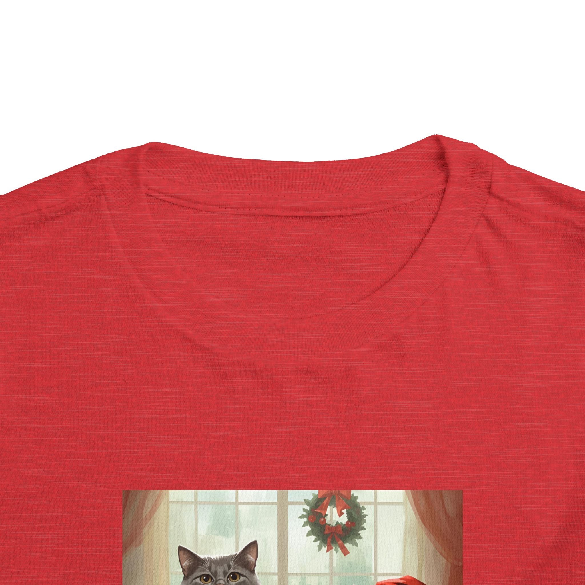 Cute Festive Christmas Cat Toddler Short Sleeve Tee