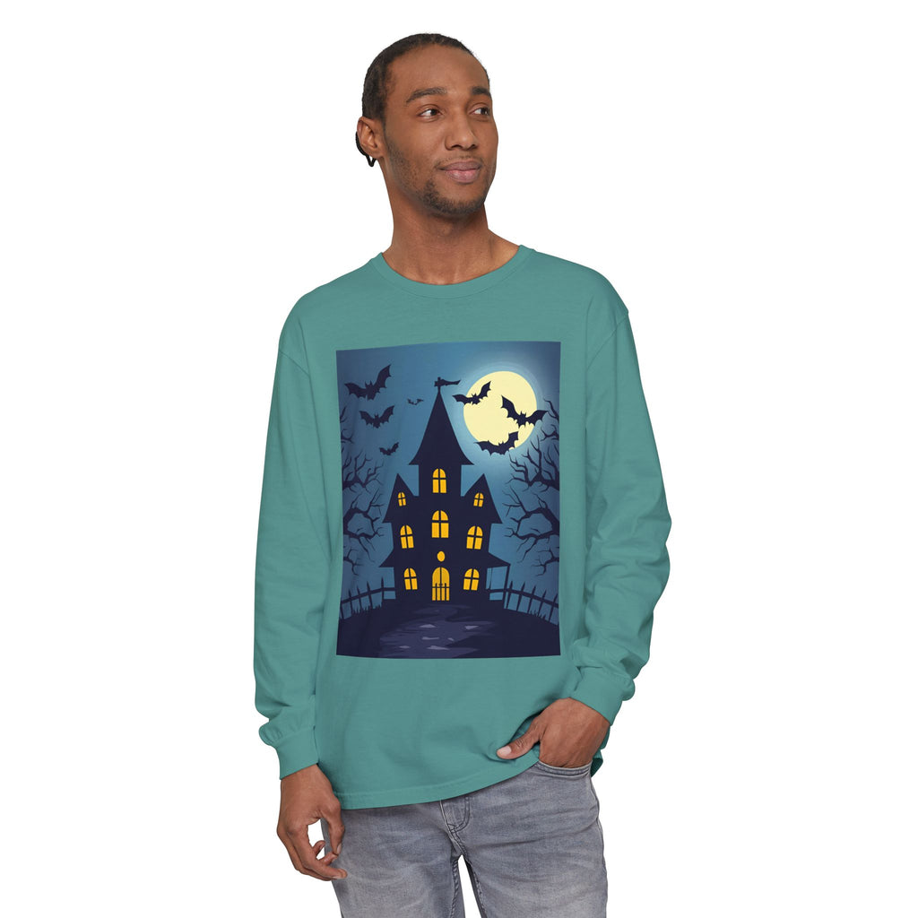 Haunted House Long Sleeve T-Shirt | Halloween Apparel, Fall Fashion, Spooky Shirt, Unisex Tee, Ghostly Vibes