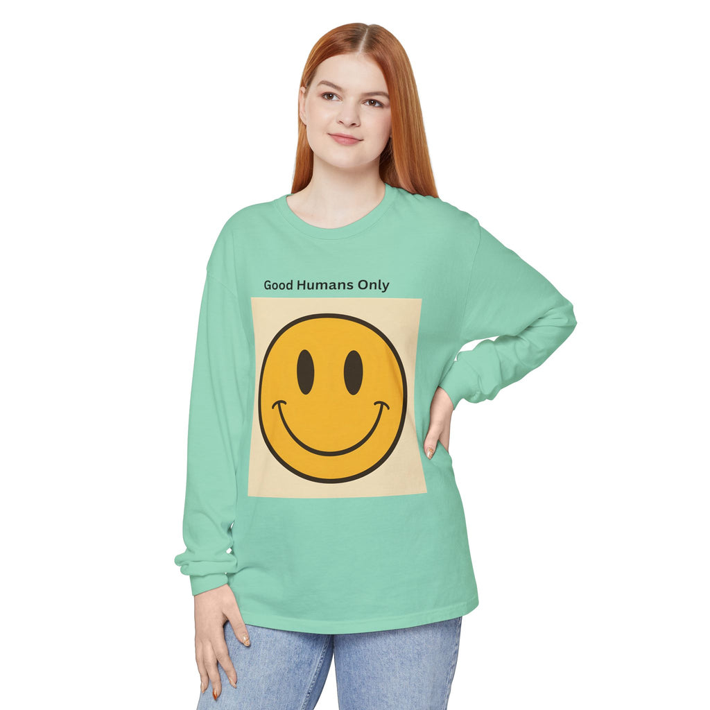 Smiley Face Unisex Garment-dyed Long Sleeve T-Shirt