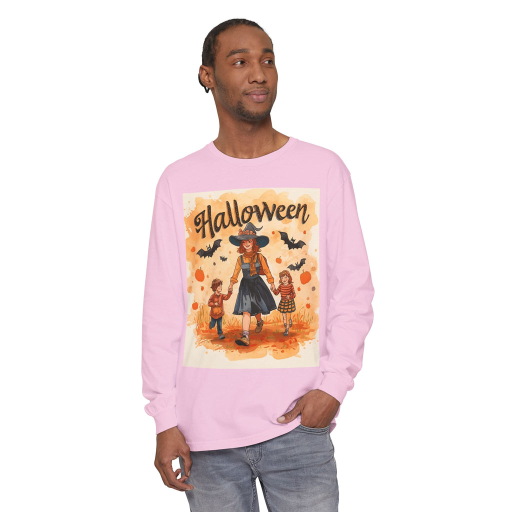 Halloween Themed Mom And Children Unisex Garment-dyed Long Sleeve T-Shirt