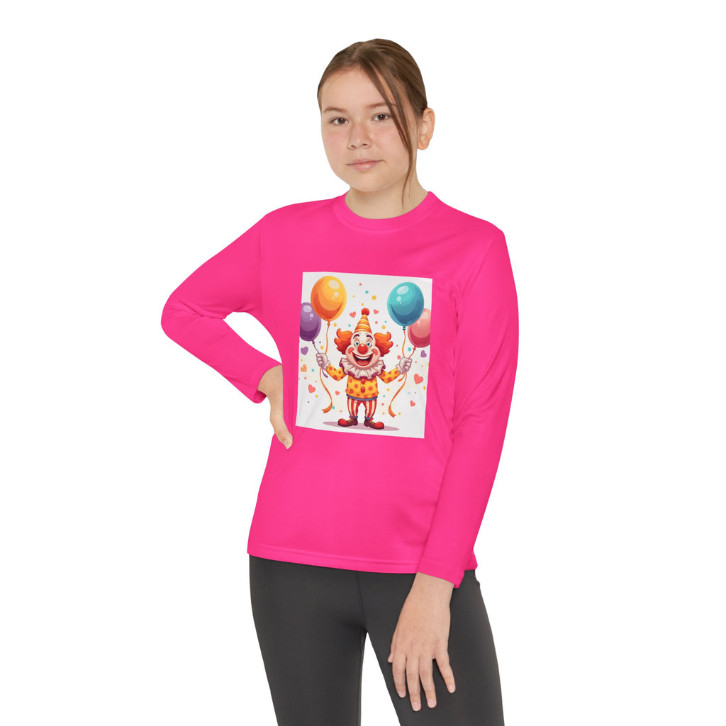 Birthday Clown With Balloons Youth Long Sleeve Competitor Tee