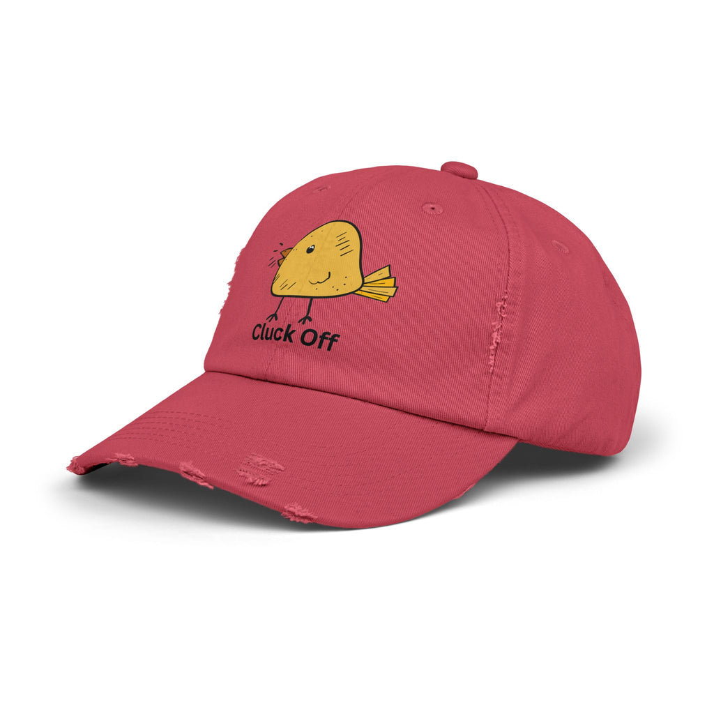 Quirky Distressed Cap with 'Cluck Off' Design - Fun Gift for Bird Lovers, Casual Wear, Summer Accessory, Unique Hat, Funny Cap