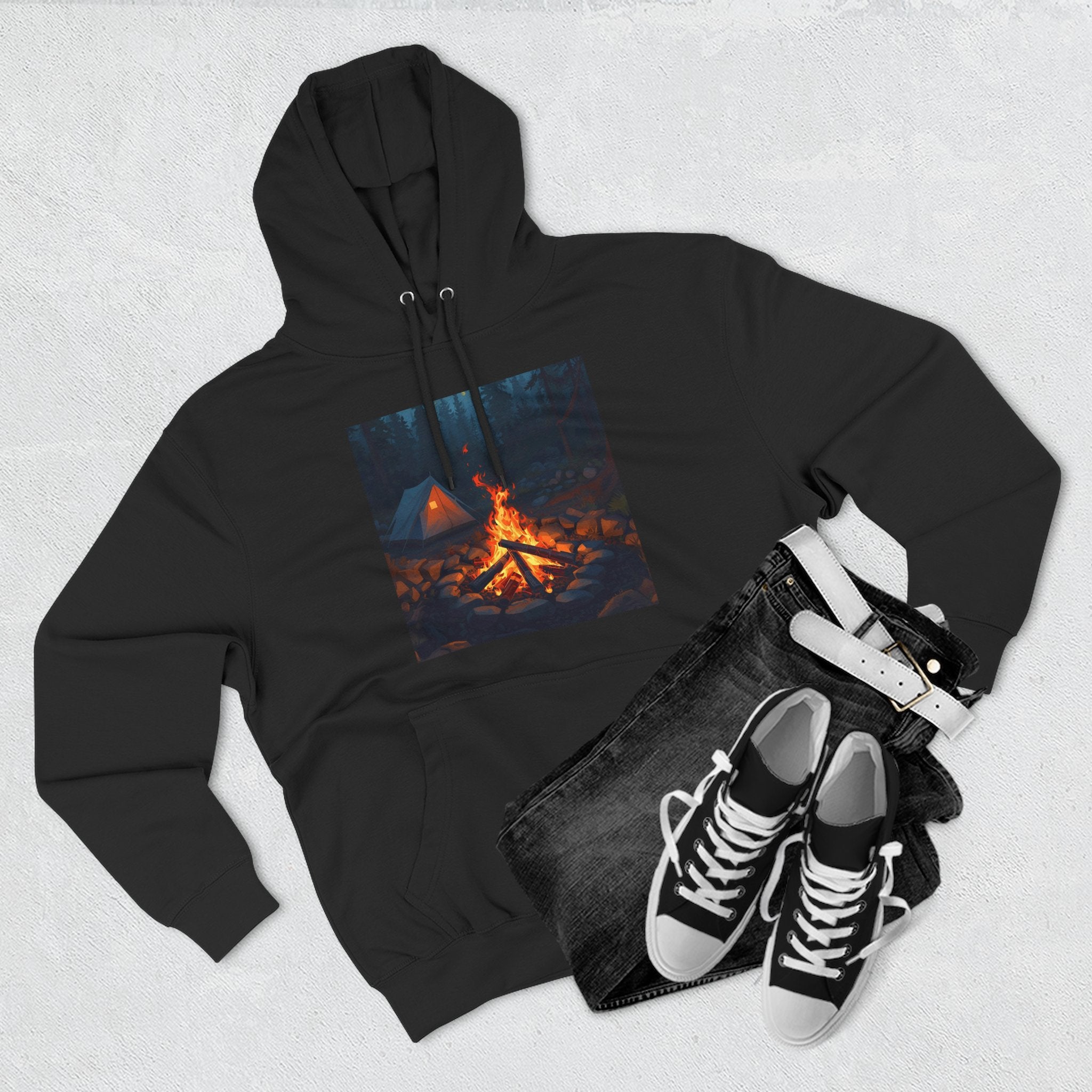 Cozy Campfire Fleece Hoodie, Outdoor Adventure Sweatshirt, Camping Gift, Warm Hoodie, Nature Lover Apparel