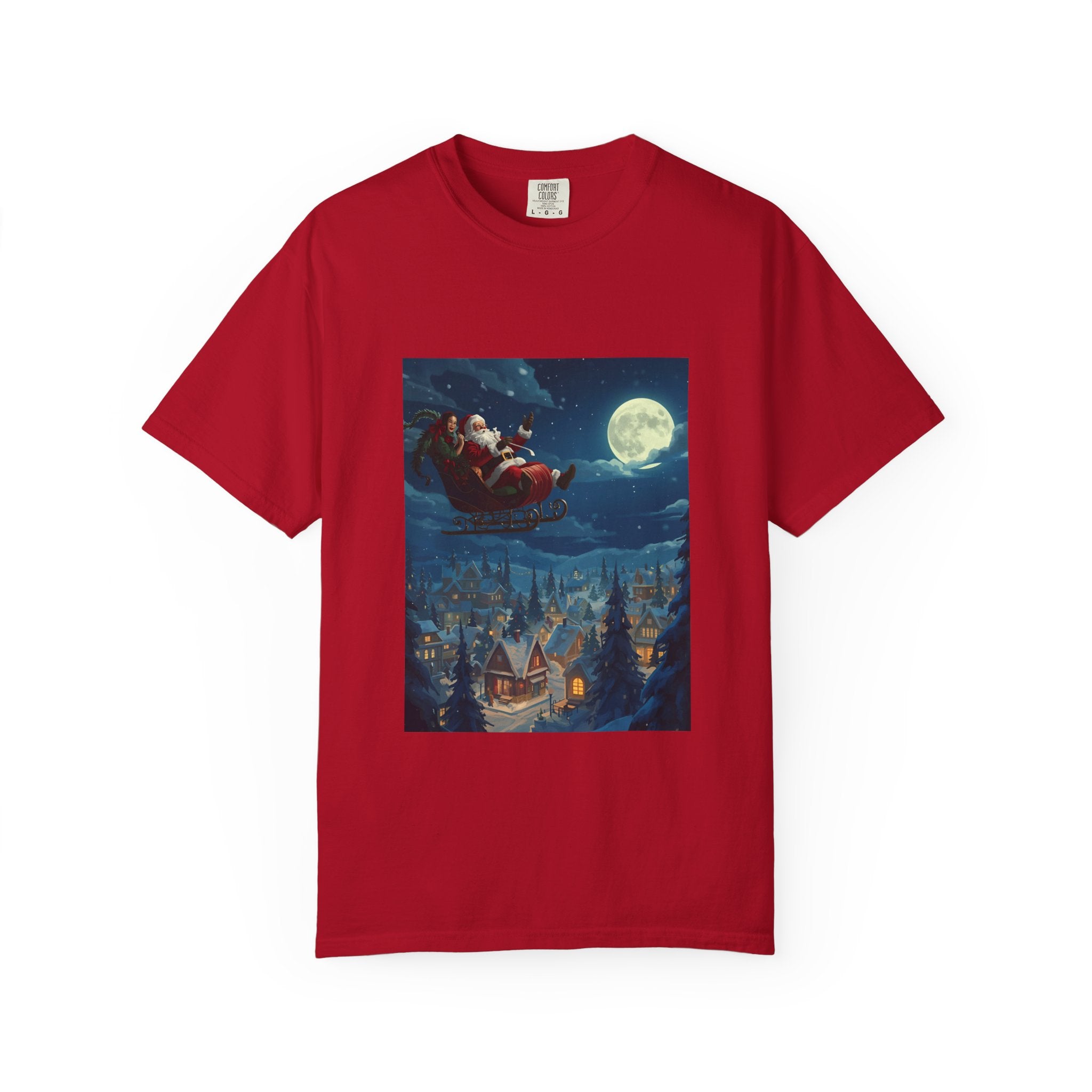 Christmas Santa Sleigh Unisex Garment-Dyed T-shirt