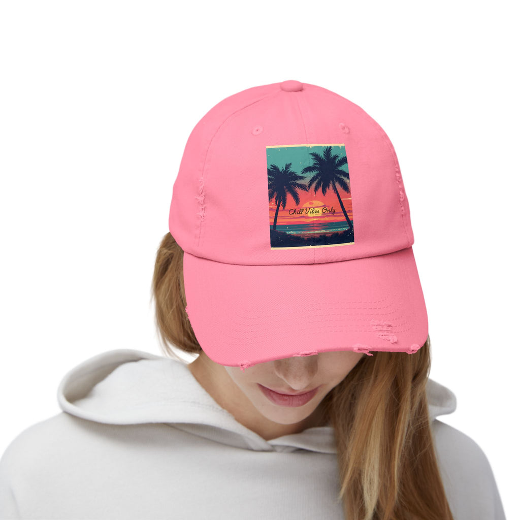 Tropical Sunset Unisex Distressed Cap