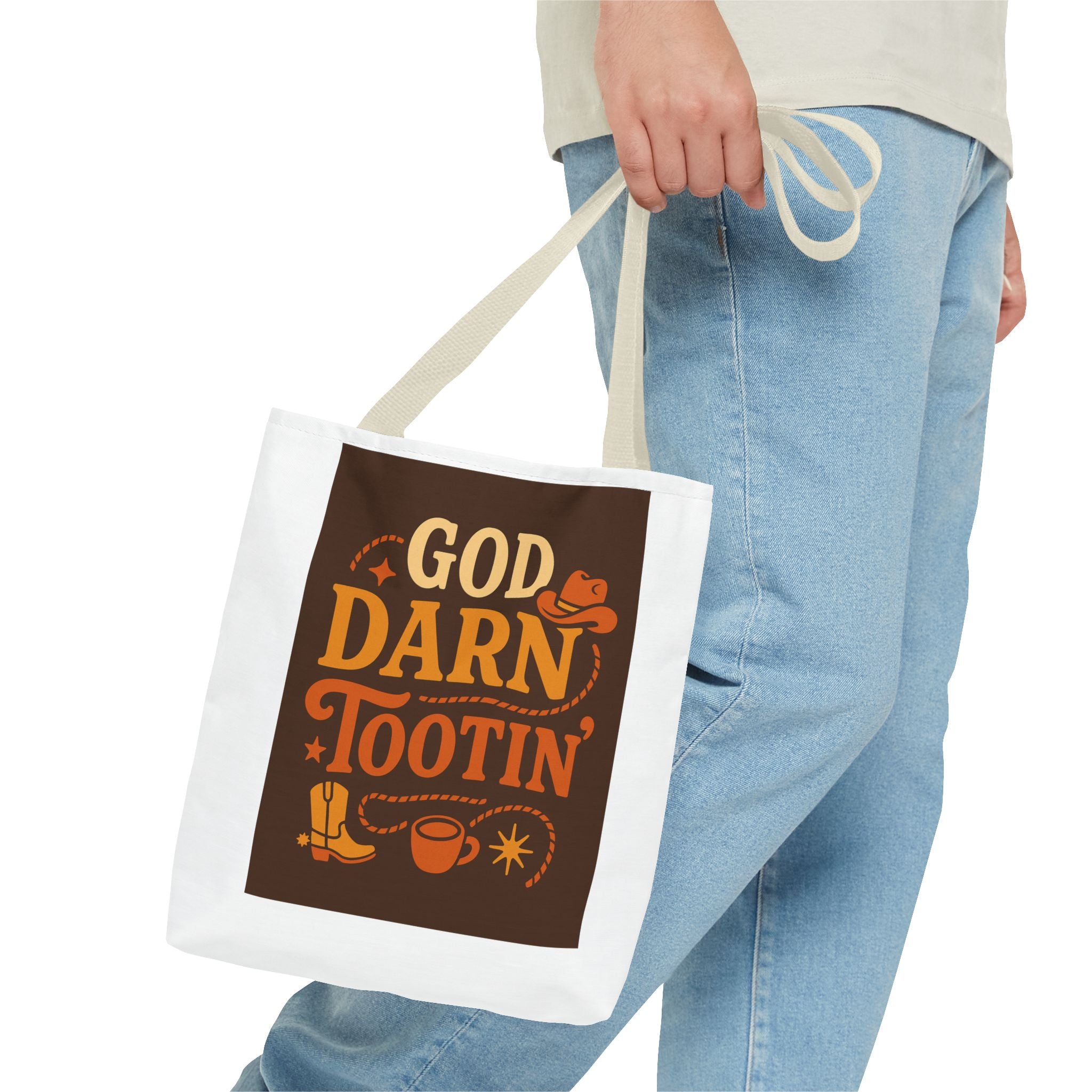 Western-Themed Tote Bag with 'God Darn Tootin' Design, Cowgirl Tote, Funny Grocery Bag, Cowboy Gift, Unique Beach Bag, Tote for Festivals