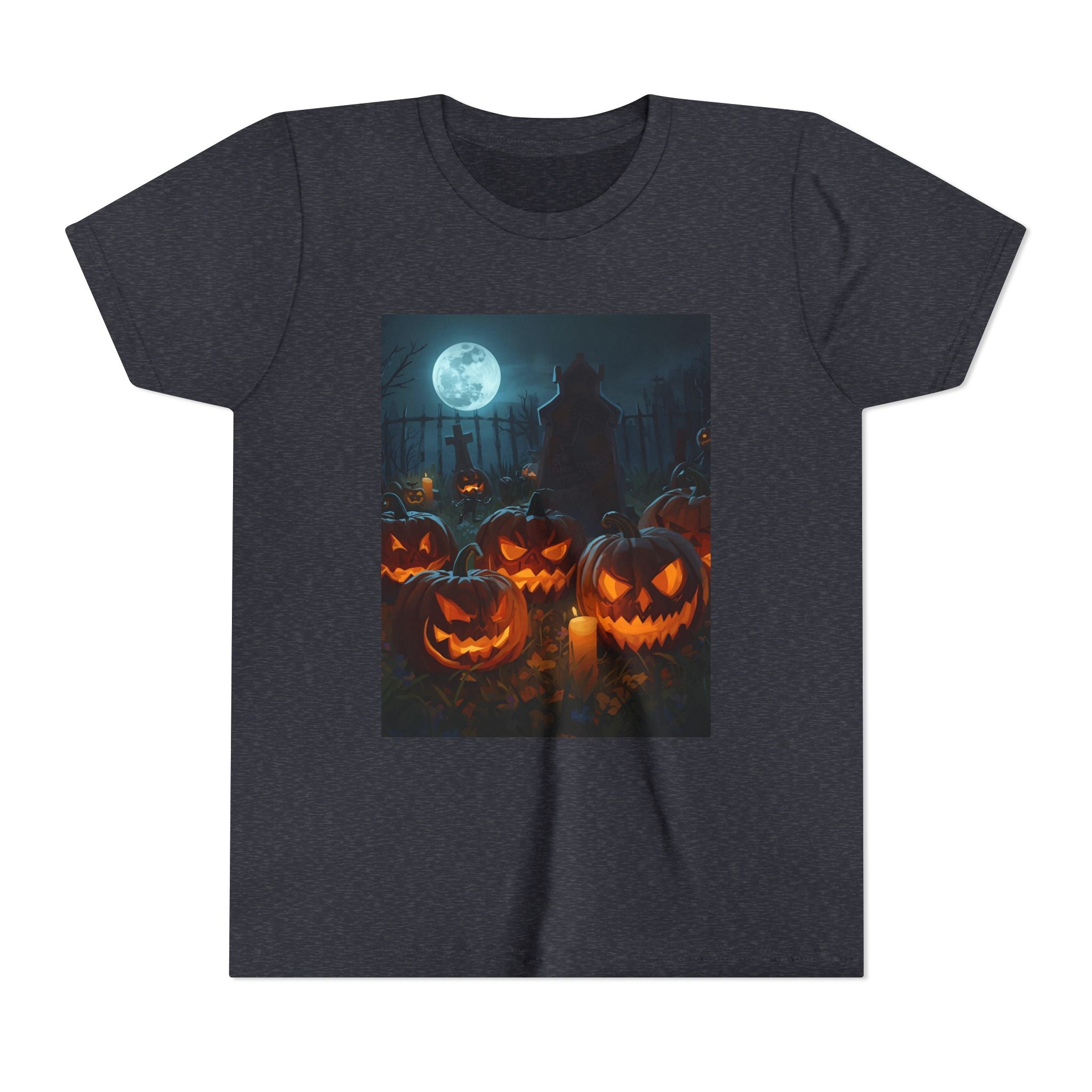 Scary Halloween Pumpkin Youth Short Sleeve Tee, Cute Halloween Shirt, Kids Costume Top, Spooky Tees, Trick or Treat Shirt