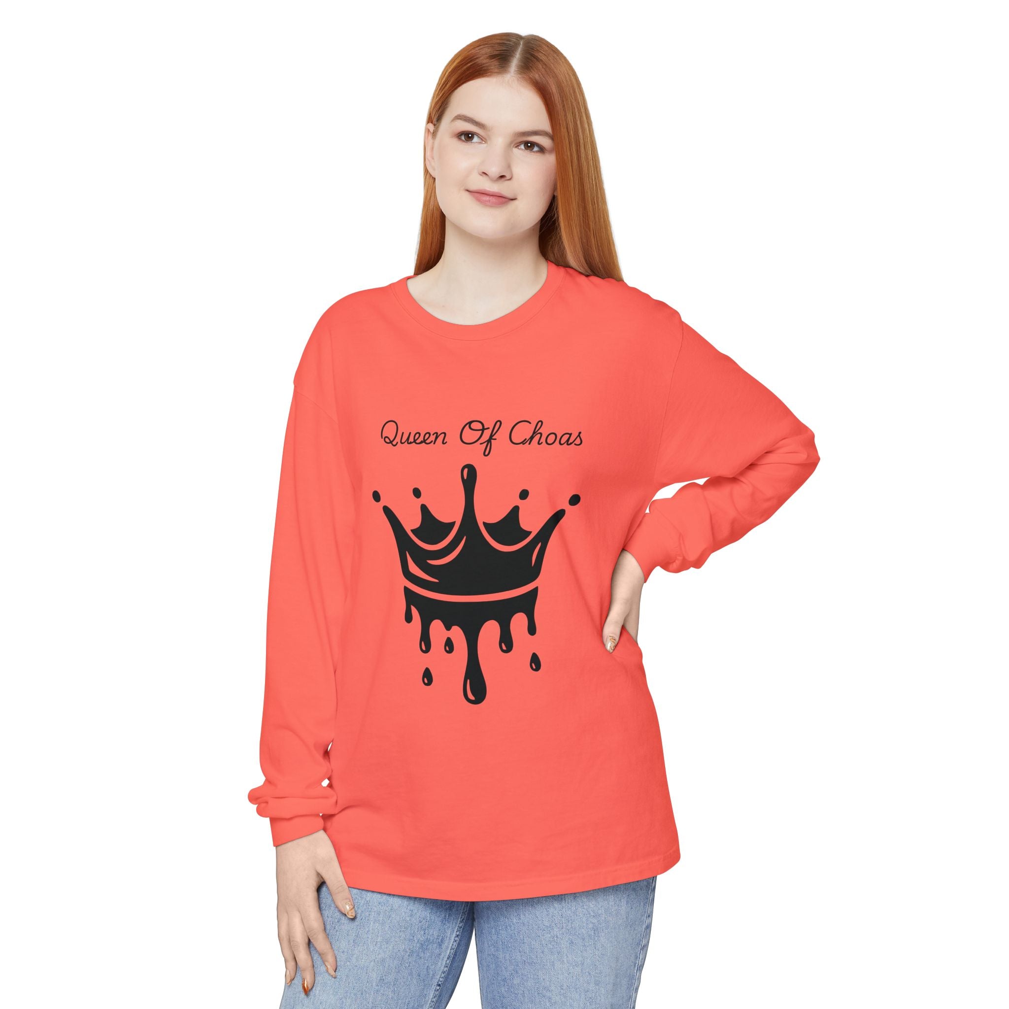 Queen of Chaos Long Sleeve T-Shirt - Stylish Unisex Apparel for Creative Souls, Casual Wear, Gift for Her, Birthday, Everyday Style