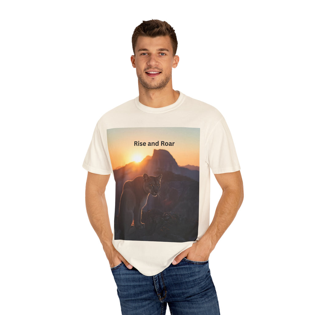 Unisex Nature-Inspired T-Shirt | "Rise and Roar" Graphic Tee, Outdoor Apparel, Gift for Adventurers, Wilderness Lovers, Motivational Shirt