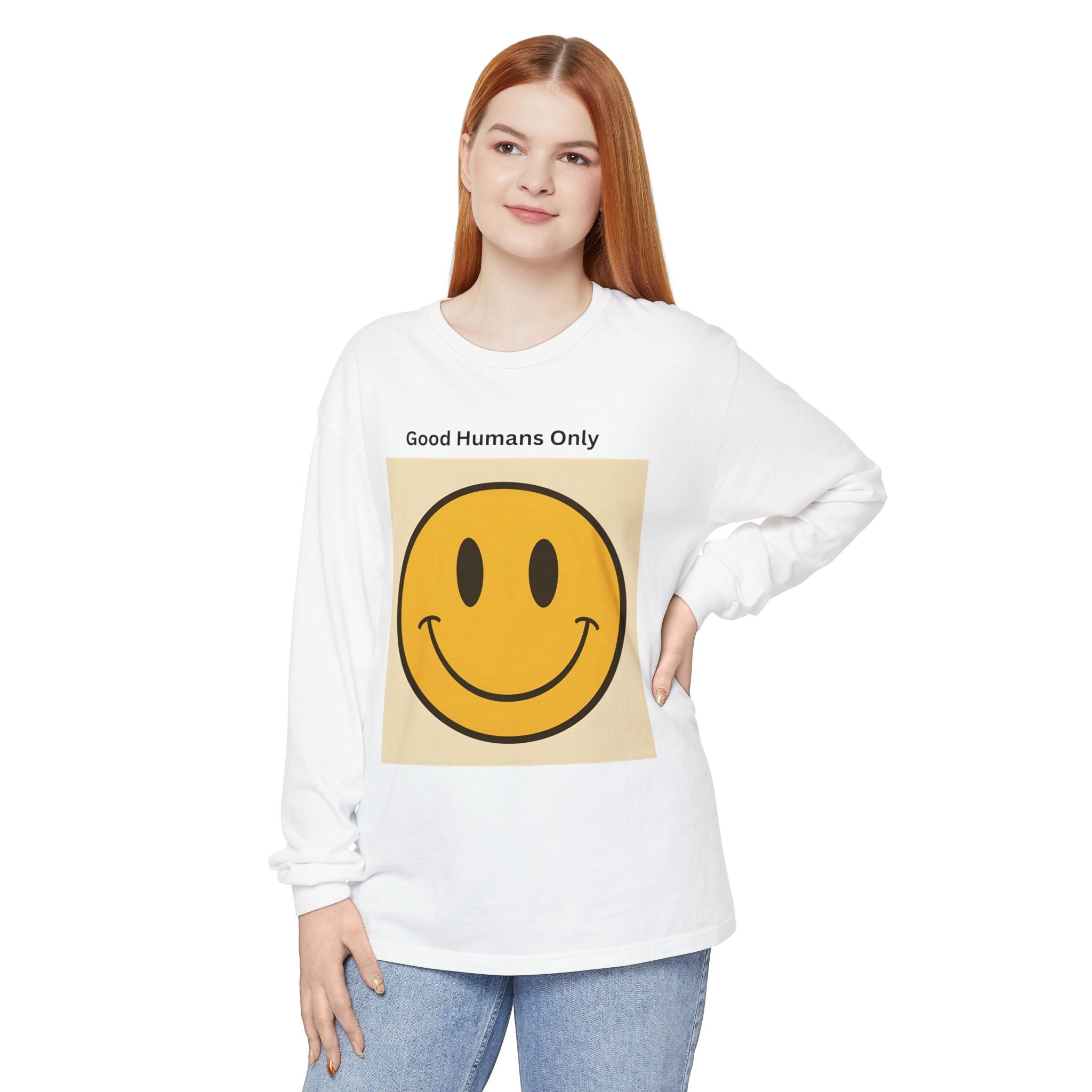 Smiley Face Unisex Garment-dyed Long Sleeve T-Shirt