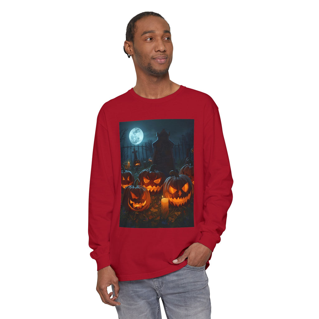 Scary Halloween Pumpkin Unisex Garment-dyed Long Sleeve T-Shirt