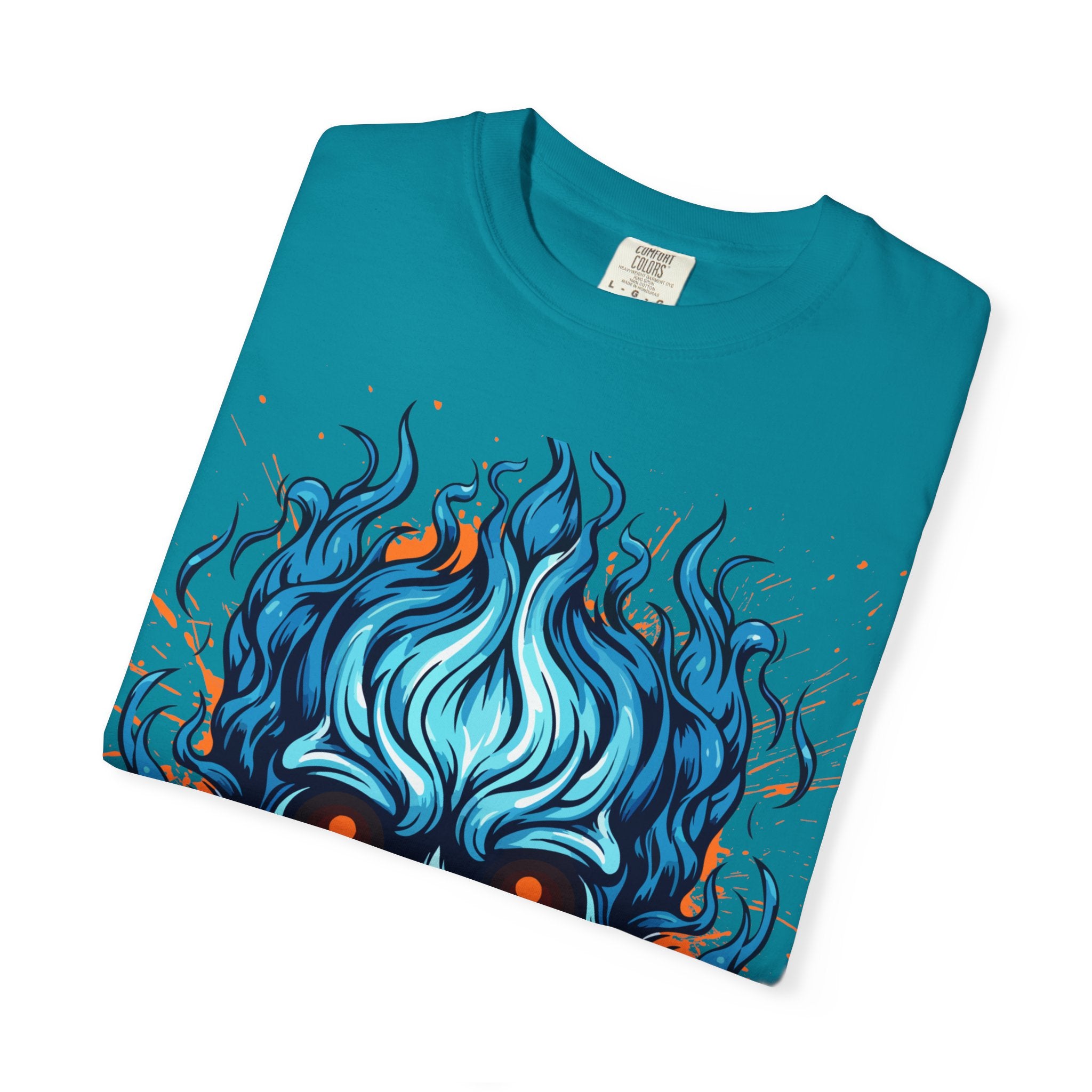 Flaming Skull T-Shirt, Unisex Graphic Tee, Edgy Casual Wear, Halloween Apparel, Gift for Rock Music Fans