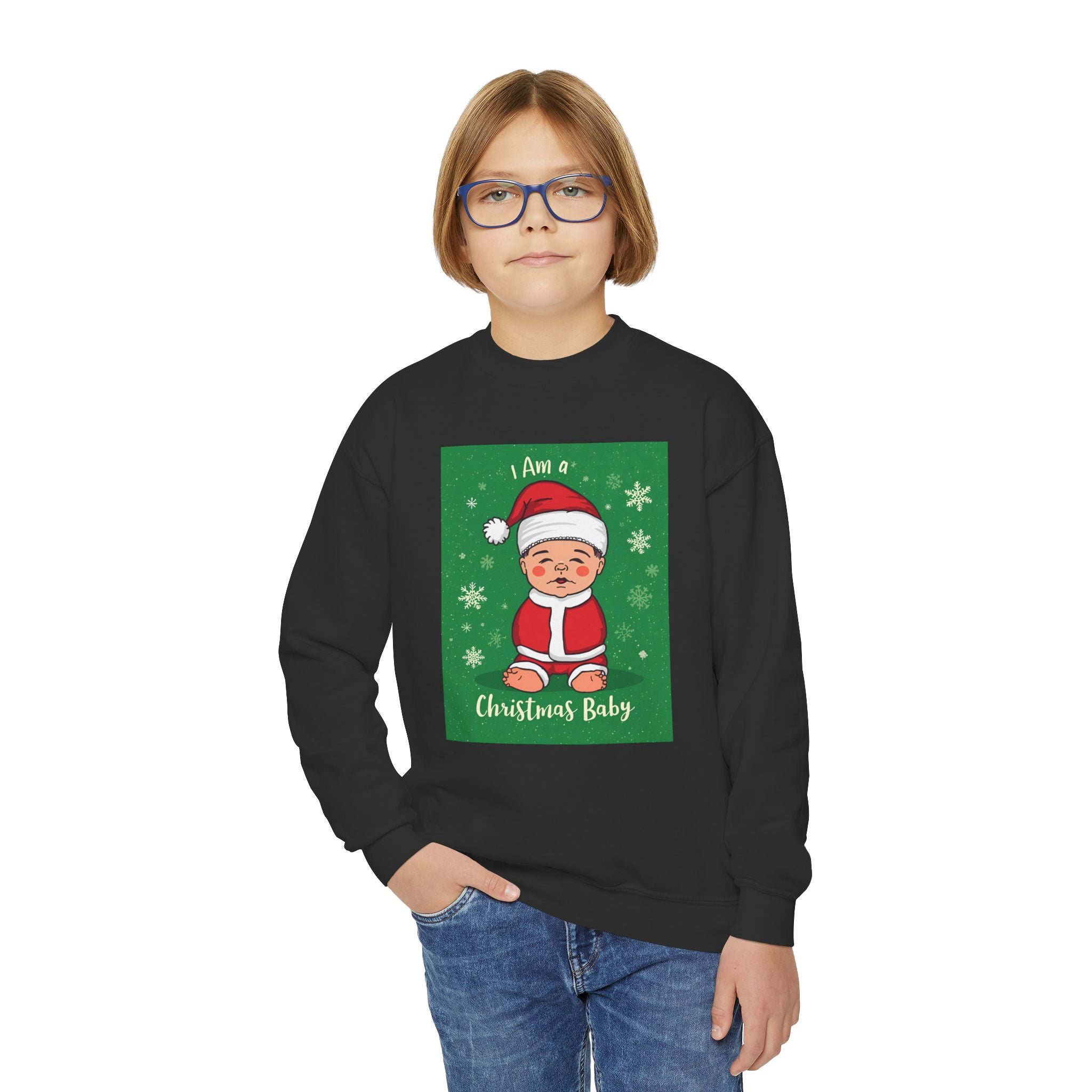 I Am A Christmas Baby Youth Crewneck Sweatshirt