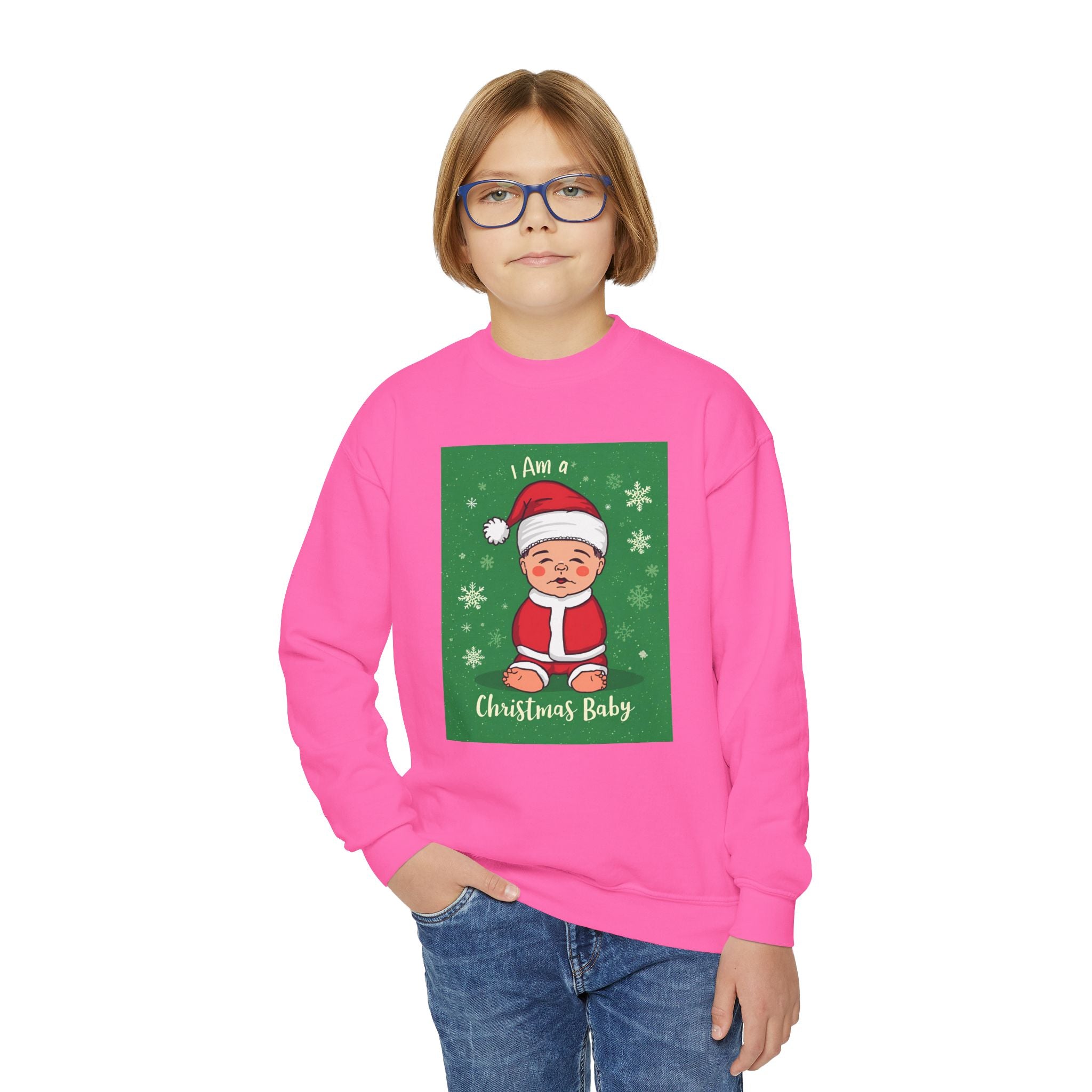 I Am A Christmas Baby Youth Crewneck Sweatshirt