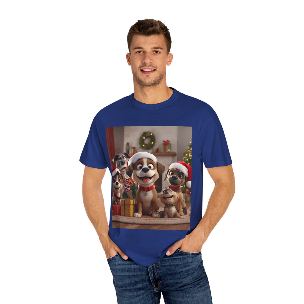 Cute Christmas Festive Dog Lovers T-Shirt | Unisex Garment-Dyed Tee for Dog Enthusiasts | Holiday Gift, Christmas Apparel, Pet Lover Shirt