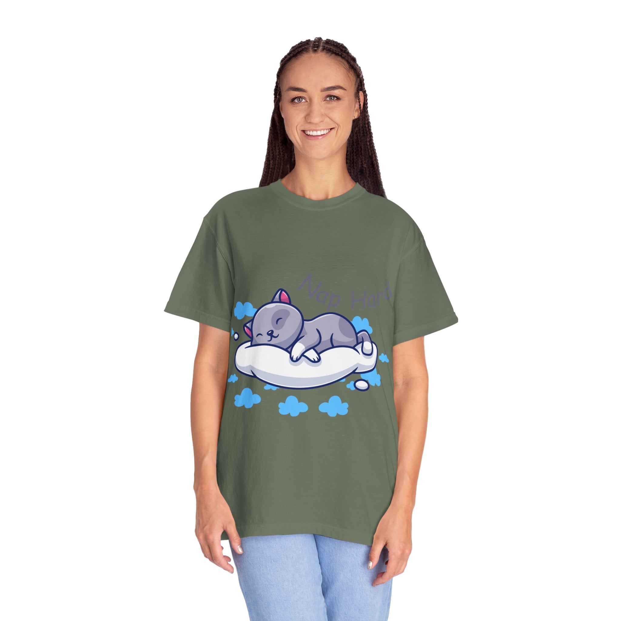 Cozy Cat Nap Hard Unisex Garment-Dyed T-shirt, Cat Lover Gift, Cozy Casual Tee, Funny Nap Shirt, Perfect for Pet Owners, Lightweight Summer Top