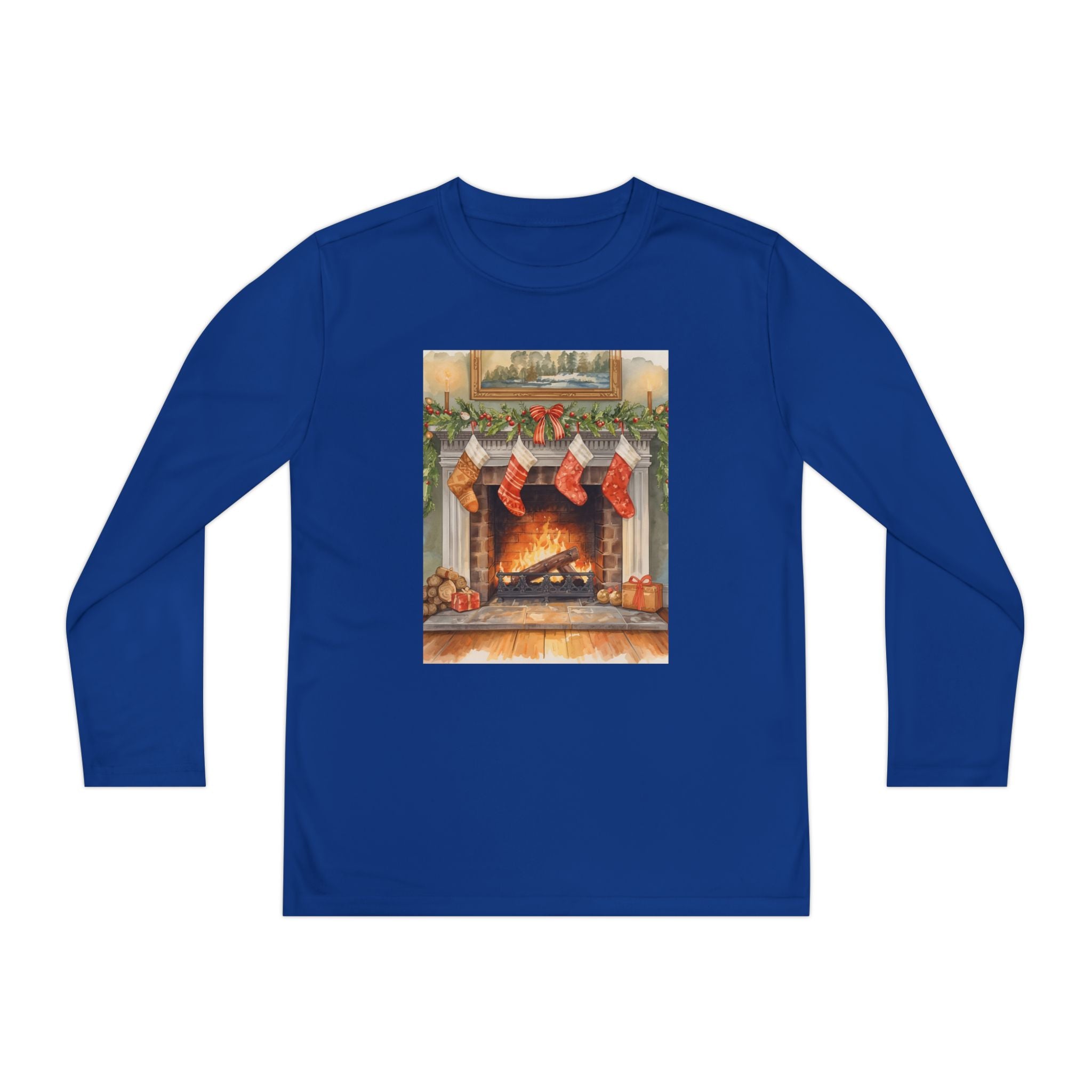 Christmas Stocking Fireplace Youth Long Sleeve Competitor Tee