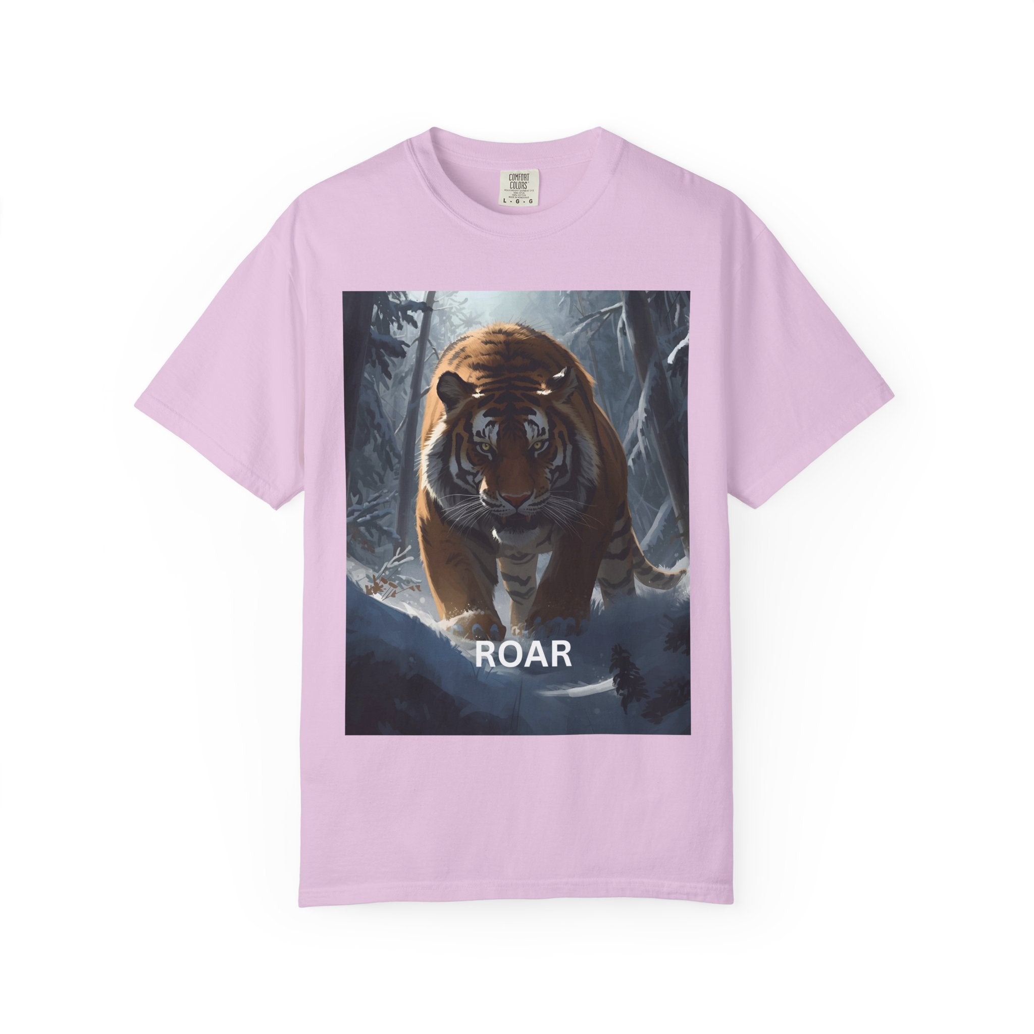Fierce Tiger Roar Snow Graphic Tee, Eco-Friendly T-Shirt for Animal Lovers, Adventure Apparel, Gift for Wildlife Enthusiasts, Casual Wear