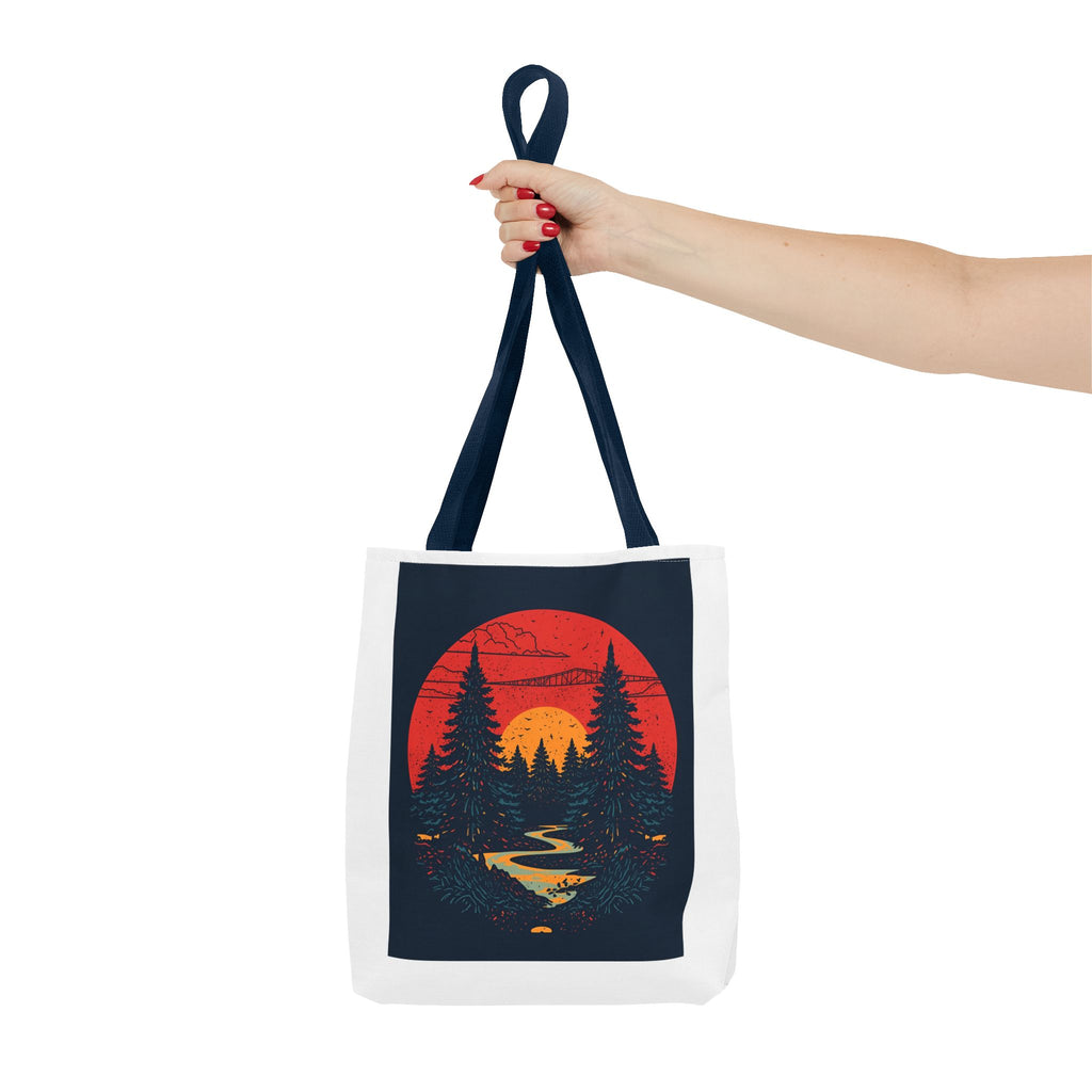 Nature-Inspired Tote Bag, Eco-Friendly Shopping Bag, Sunset Forest Design, Travel Companion, Gift for Outdoors Lovers, Stylish Everyday Bag