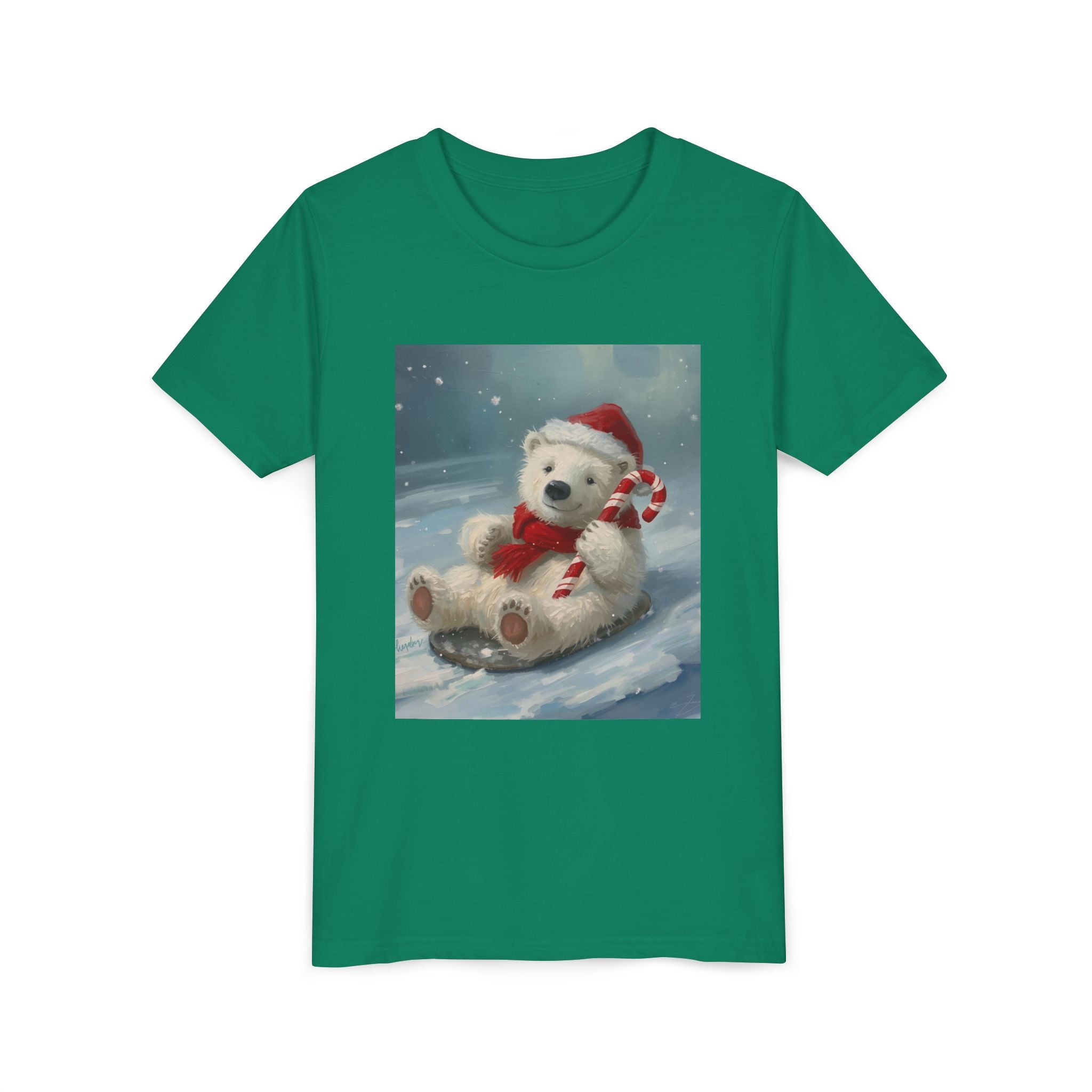 Cute Christmas Bear Youth Short Sleeve Tee