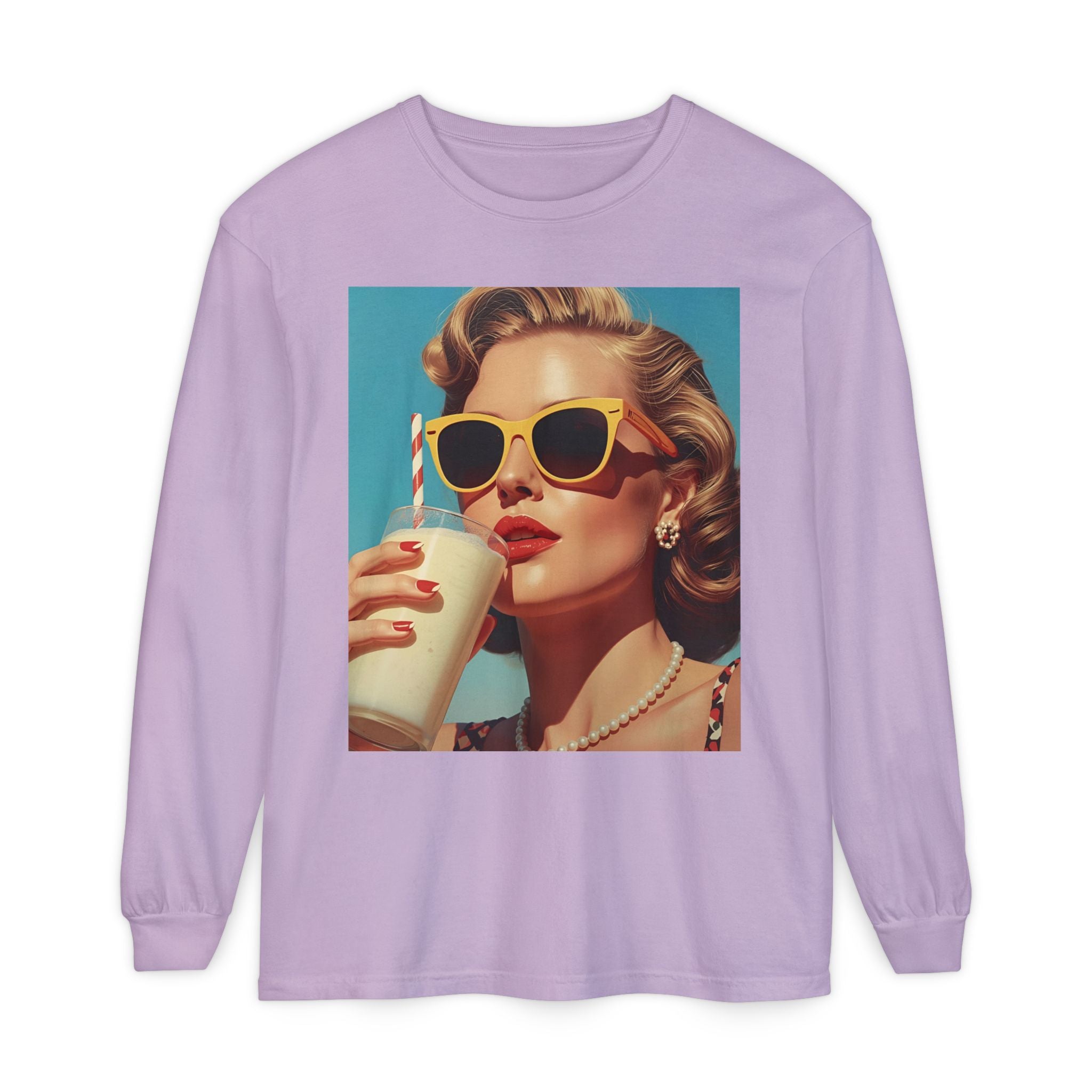 Retro Pop Art Long Sleeve T-Shirt, Vintage Graphic Tee, Fashion Top, Summer Style shirt, Gift for Art Lovers, Casual Wear