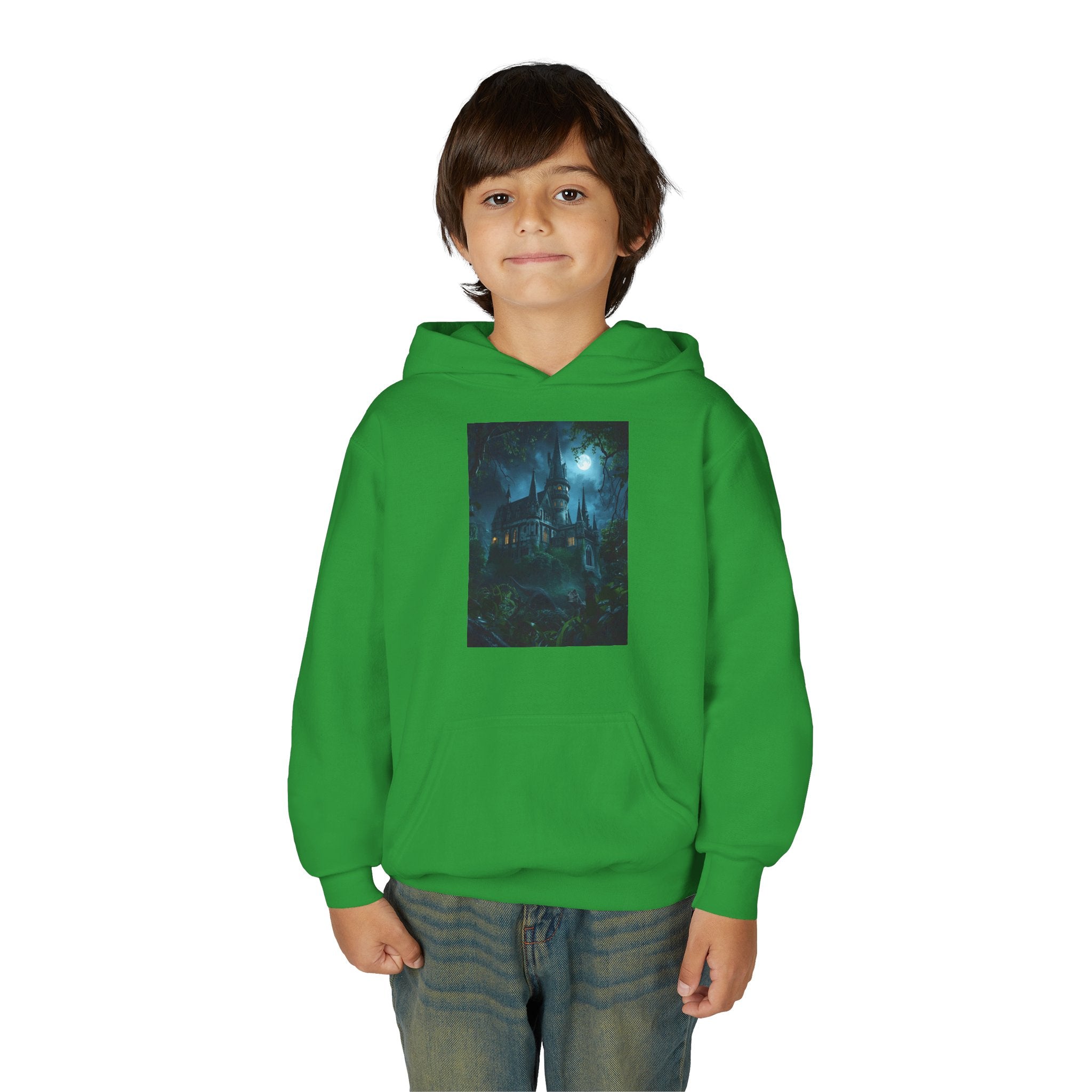 Mystical Night Scene Youth Hoodie | Perfect for Halloween, Cozy Days, Gifts for Kids, Adventure Apparel