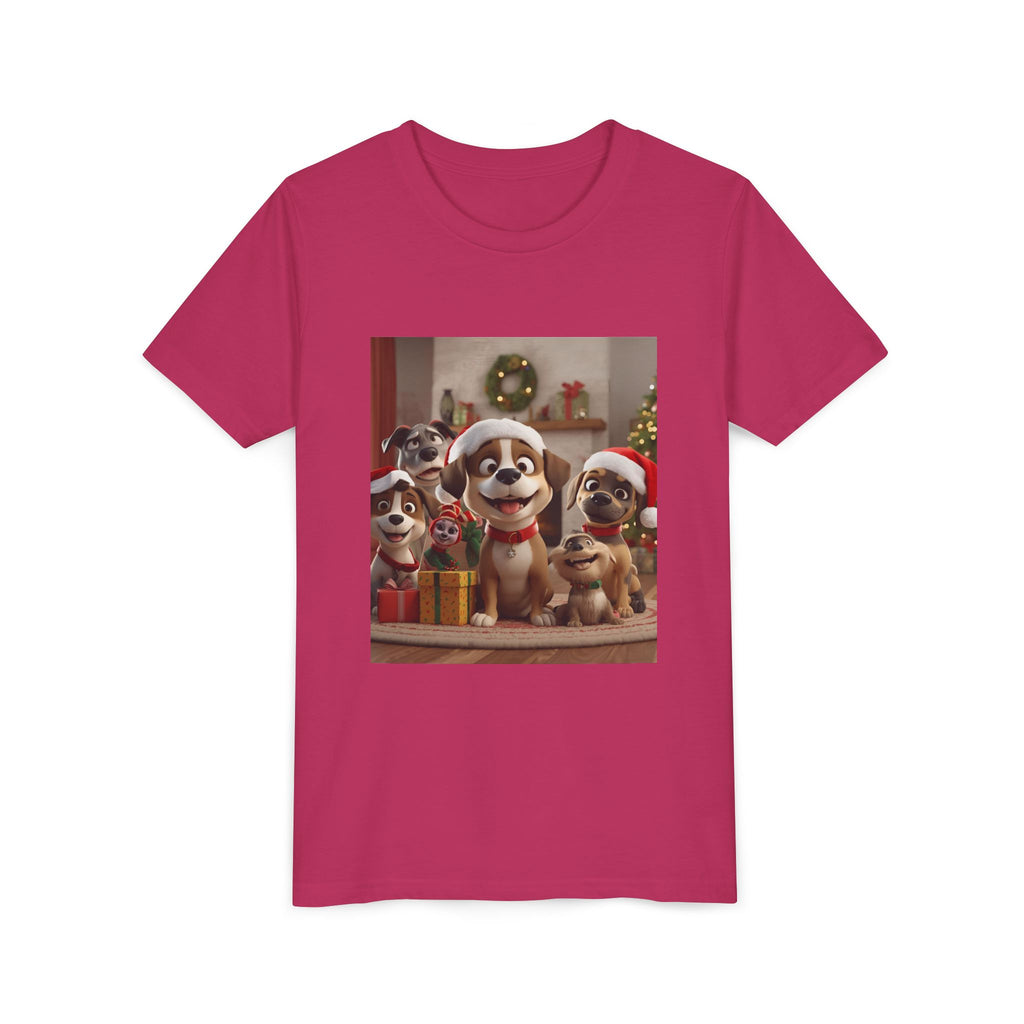 Cute Festive Christmas Dog Youth Short Sleeve Tee